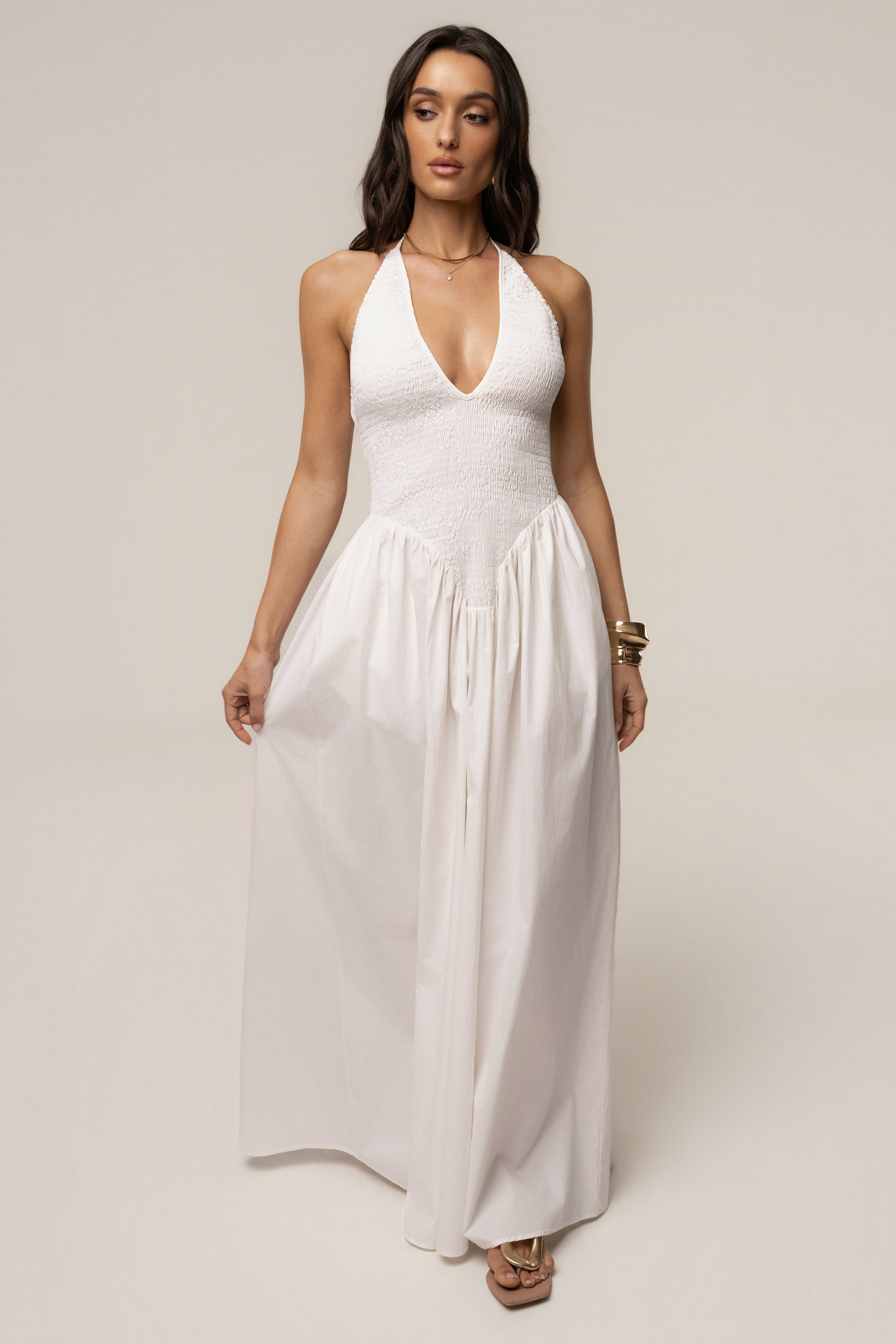 Ivory Madrid Halter Maxi Dress - JLUXLABEL