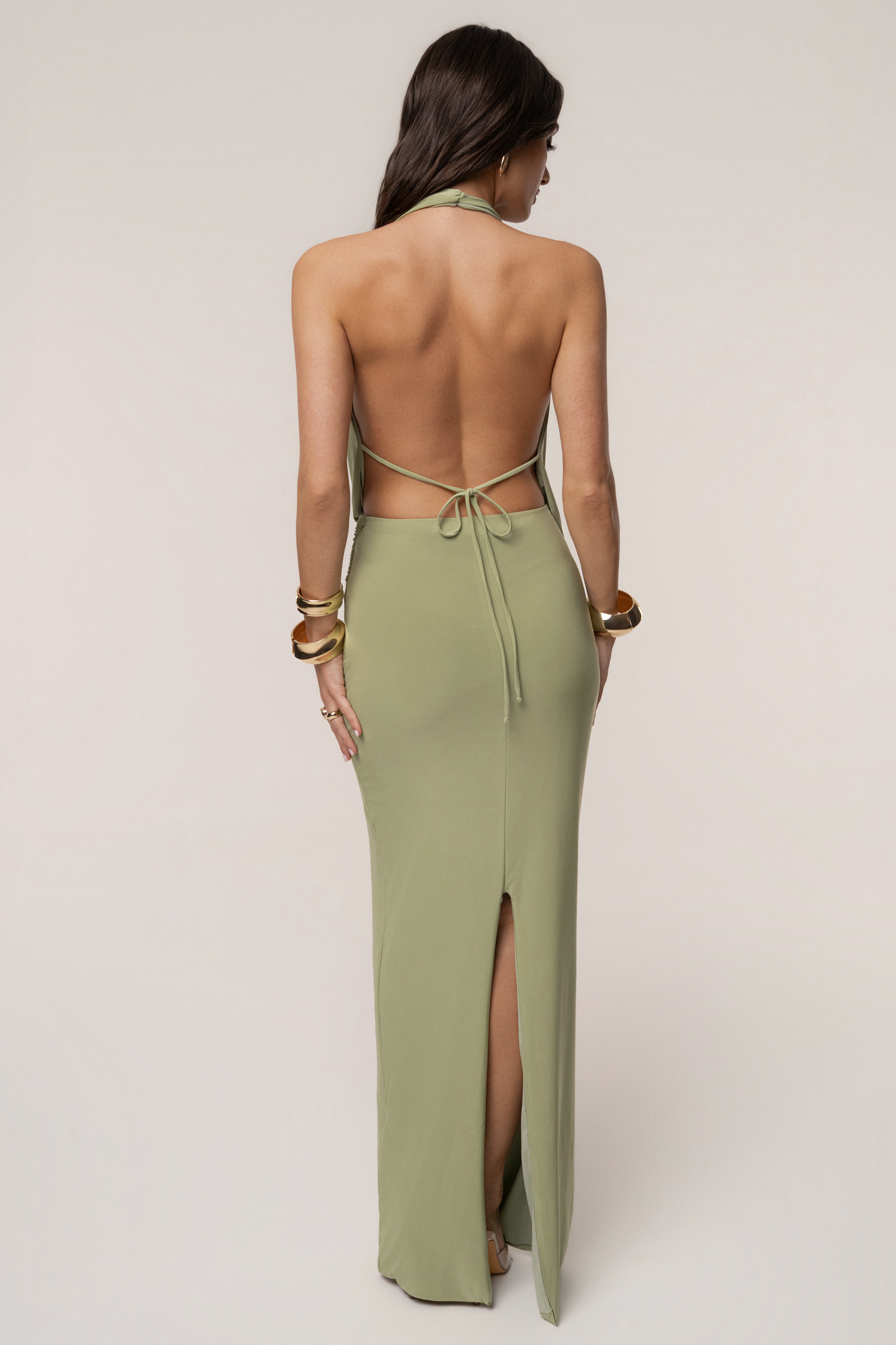 Sage Dawn Draped Maxi Dress - JLUXLABEL