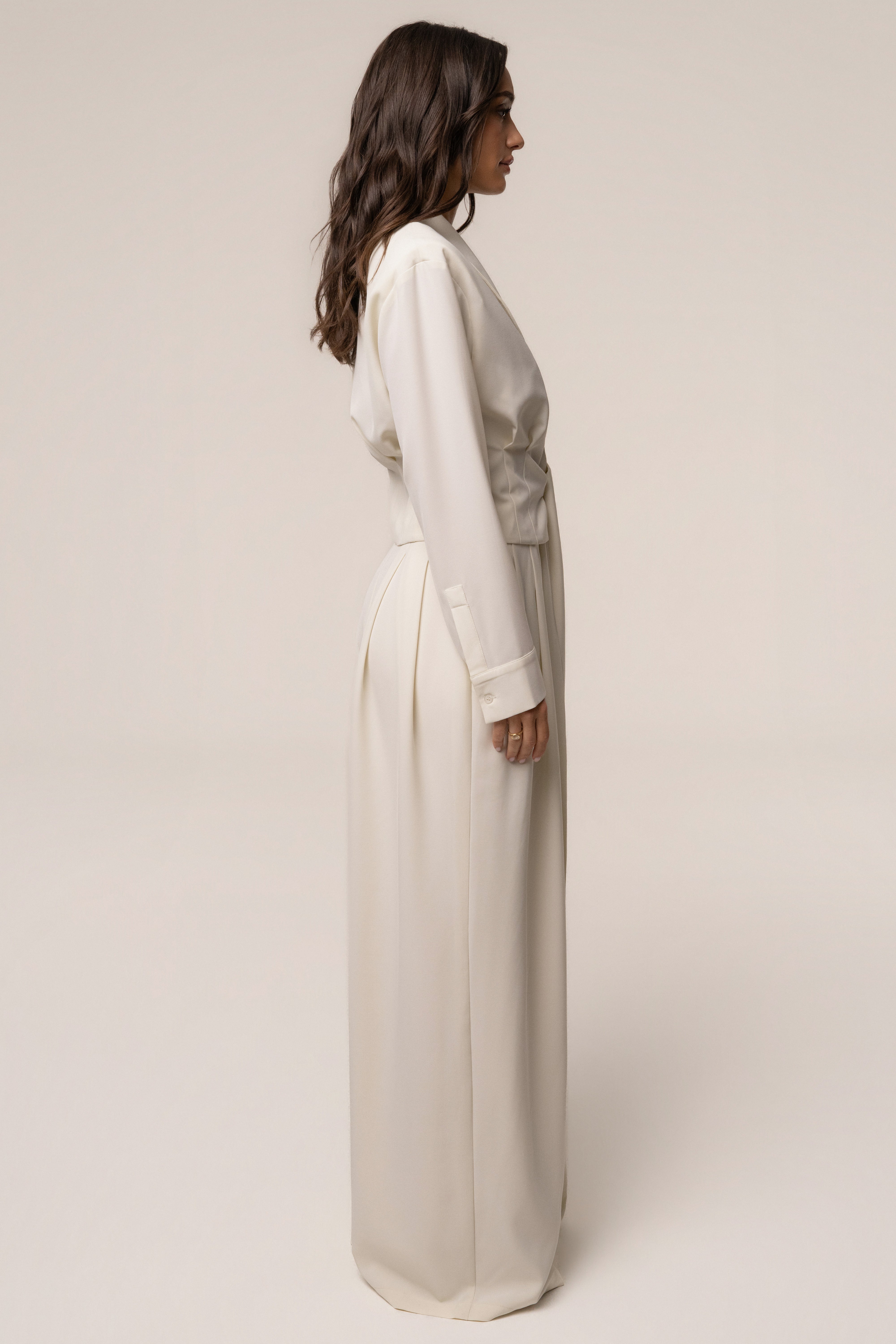 Cream JLUXLABEL pleated trouser, stylish bottoms with tailored fit and elegant design, displayed on a neutral background.