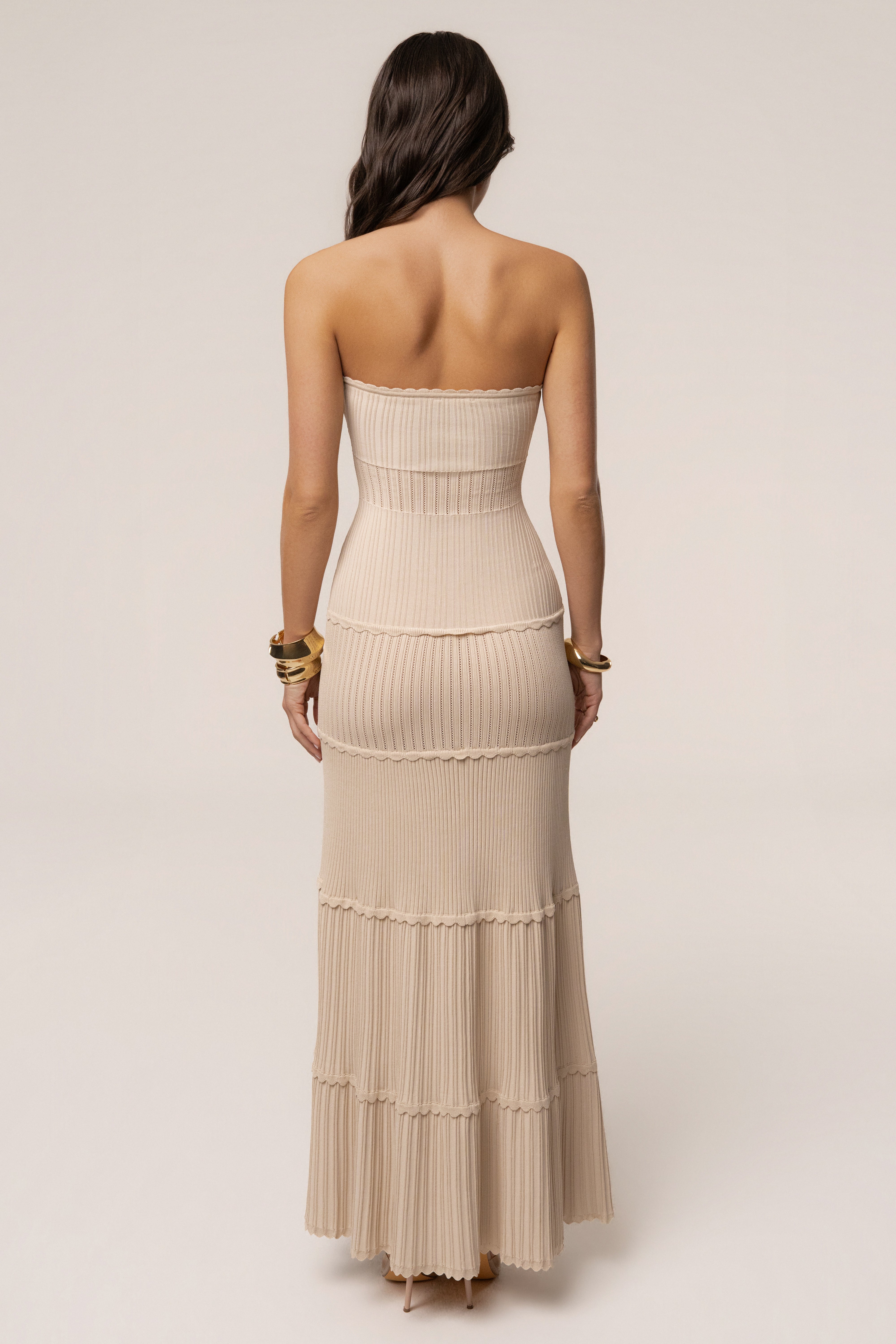 Cream Vienna Strapless Maxi Dress - JLUXLABEL
