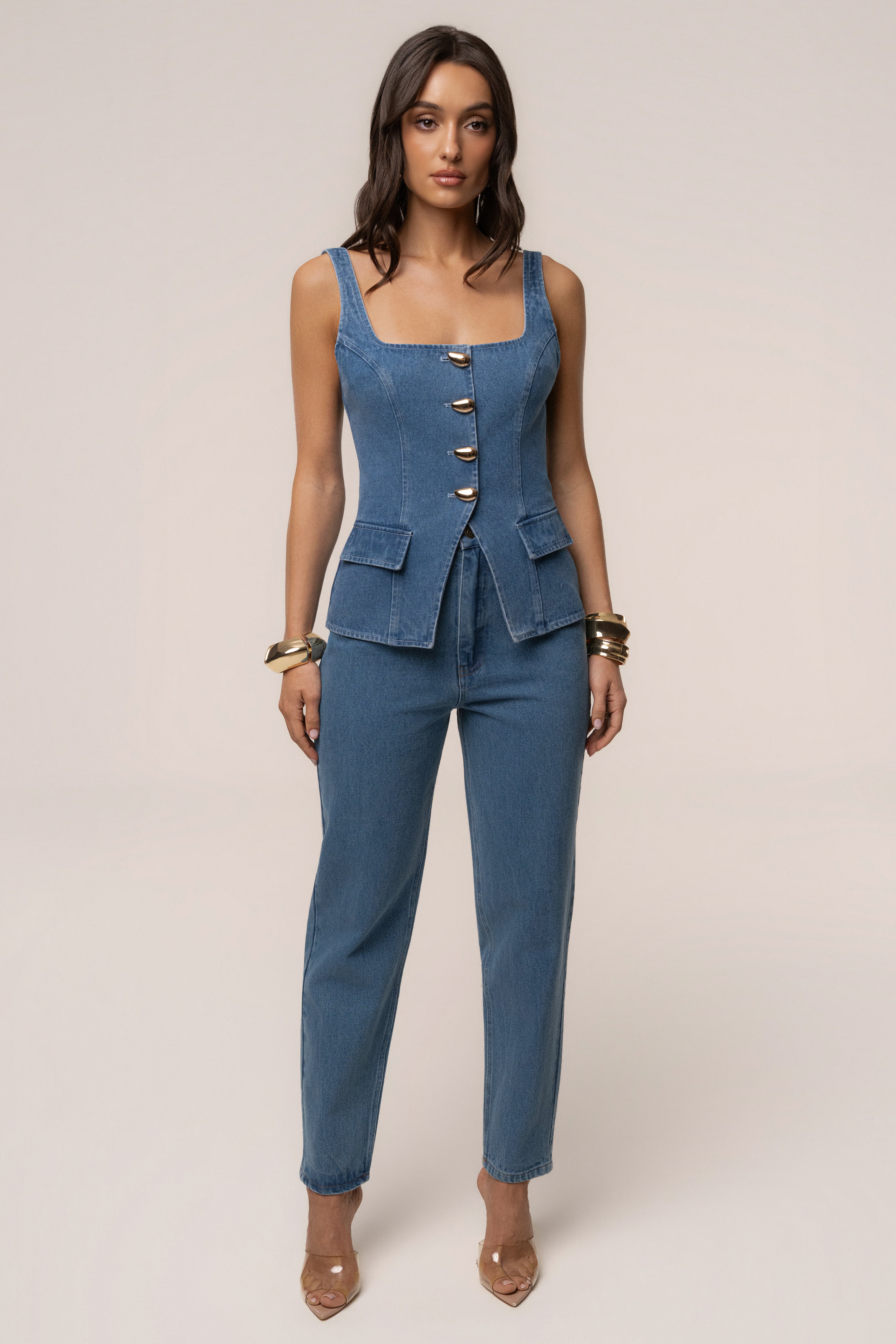 Medium Wash Step Forward Denim Top - JLUXLABEL