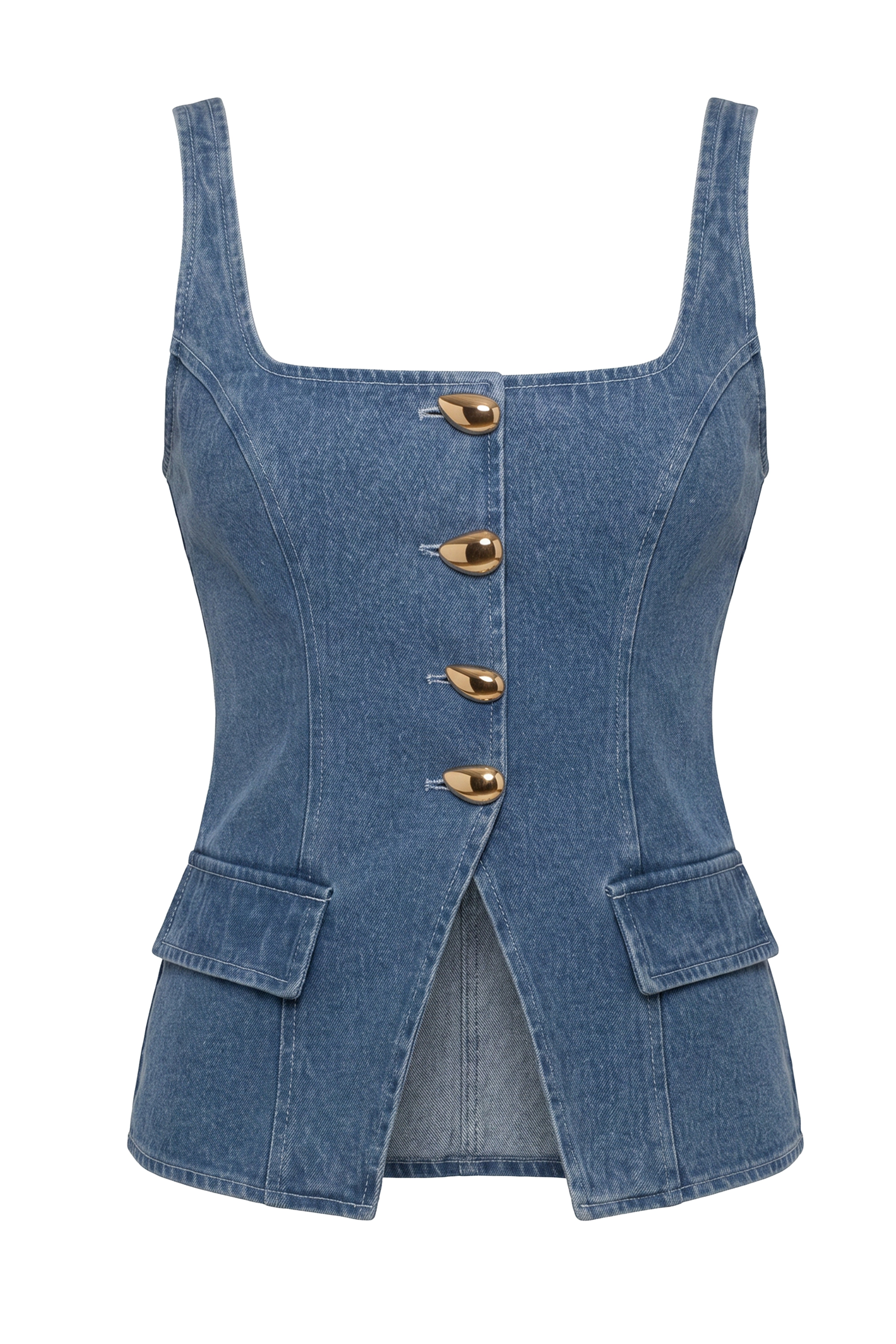 Medium Wash Step Forward Denim Top - JLUXLABEL