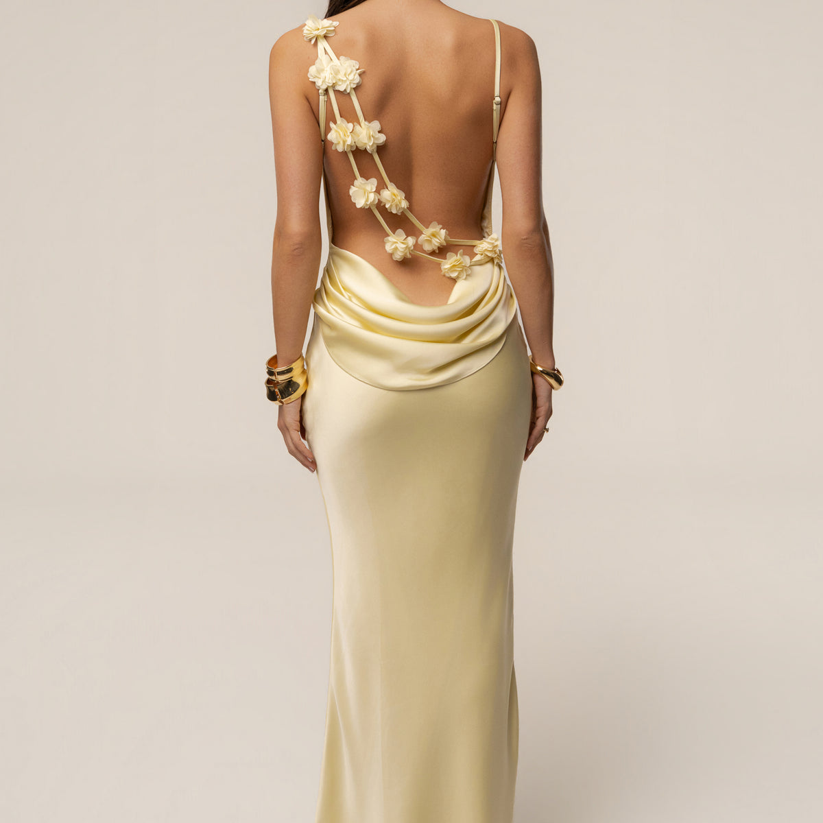 Yellow Down The Aisle Satin Gown