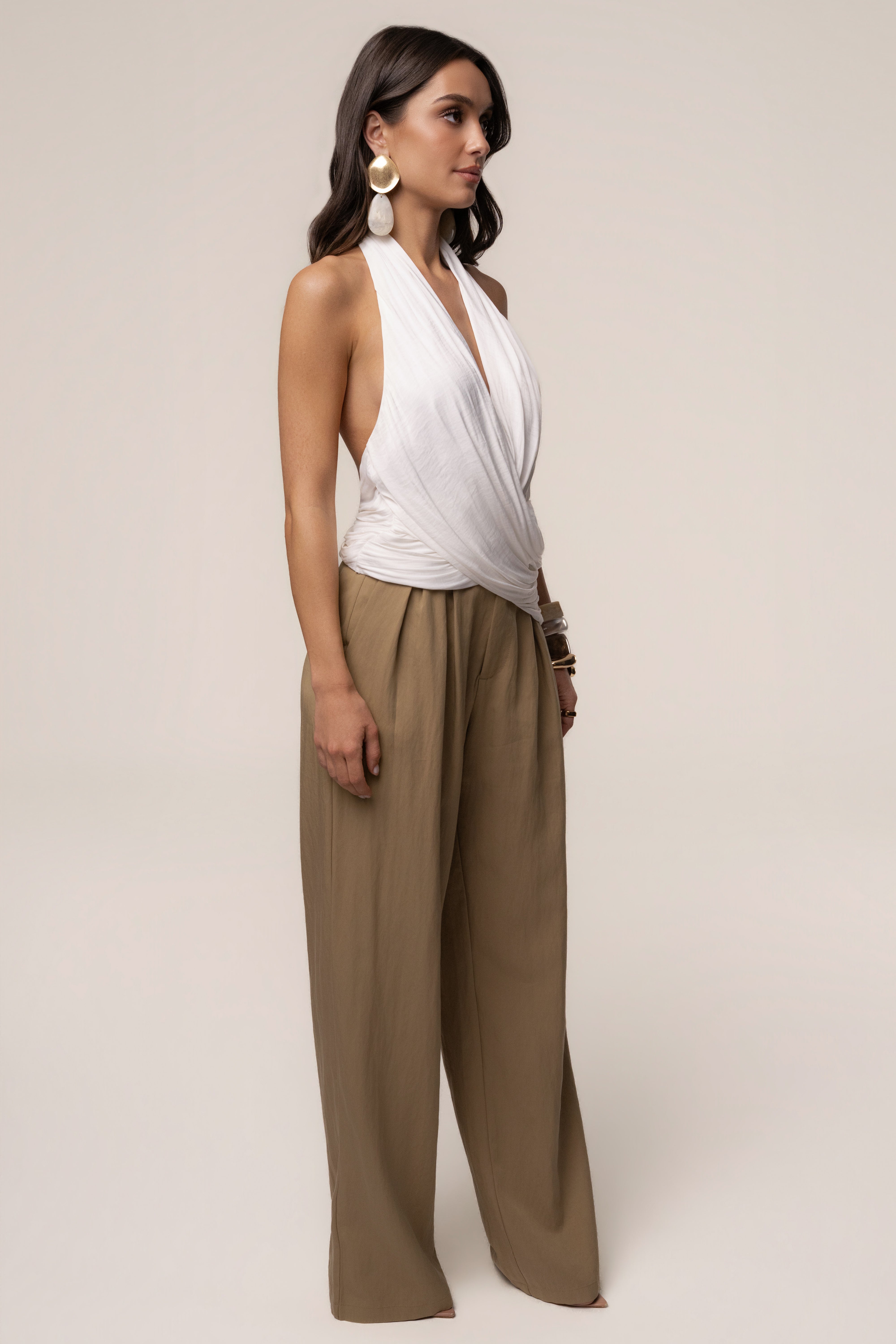 Ivory Villa Draped Halter Top - JLUXLABEL