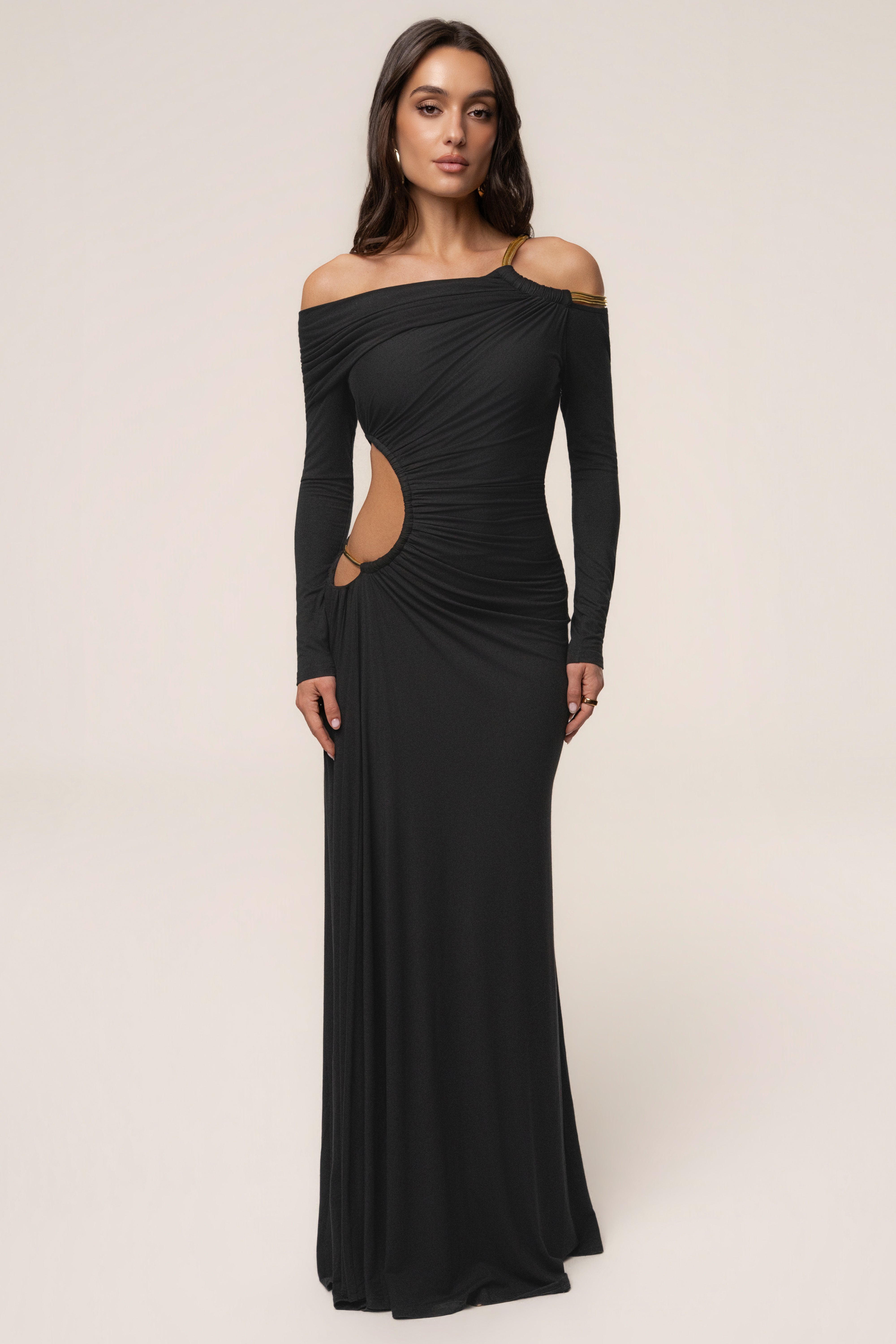 long sleeve black and gold maxi dress Black Gilded Grace Maxi Dress