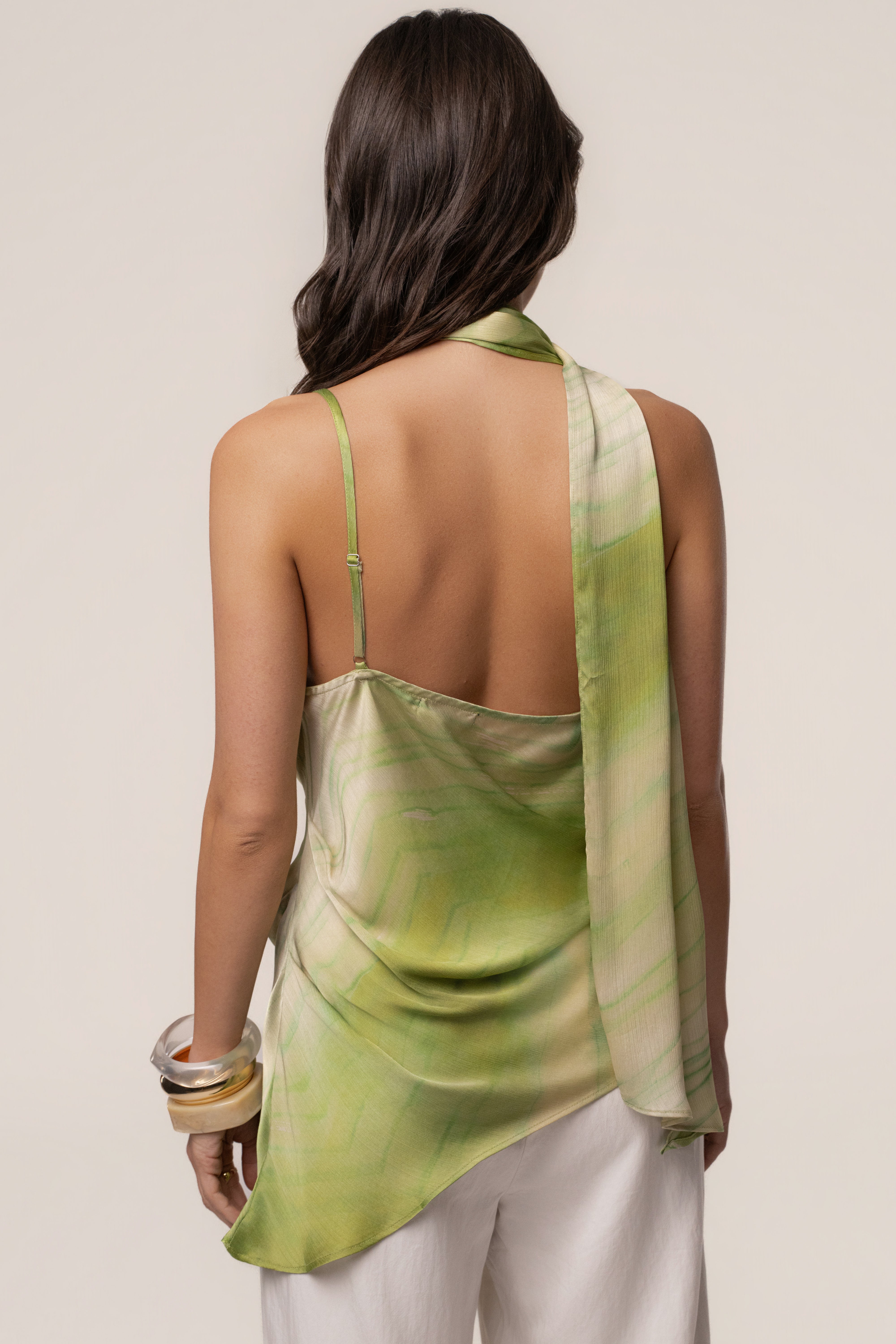 Green Print Selene Asymmetrical Top - JLUXLABEL