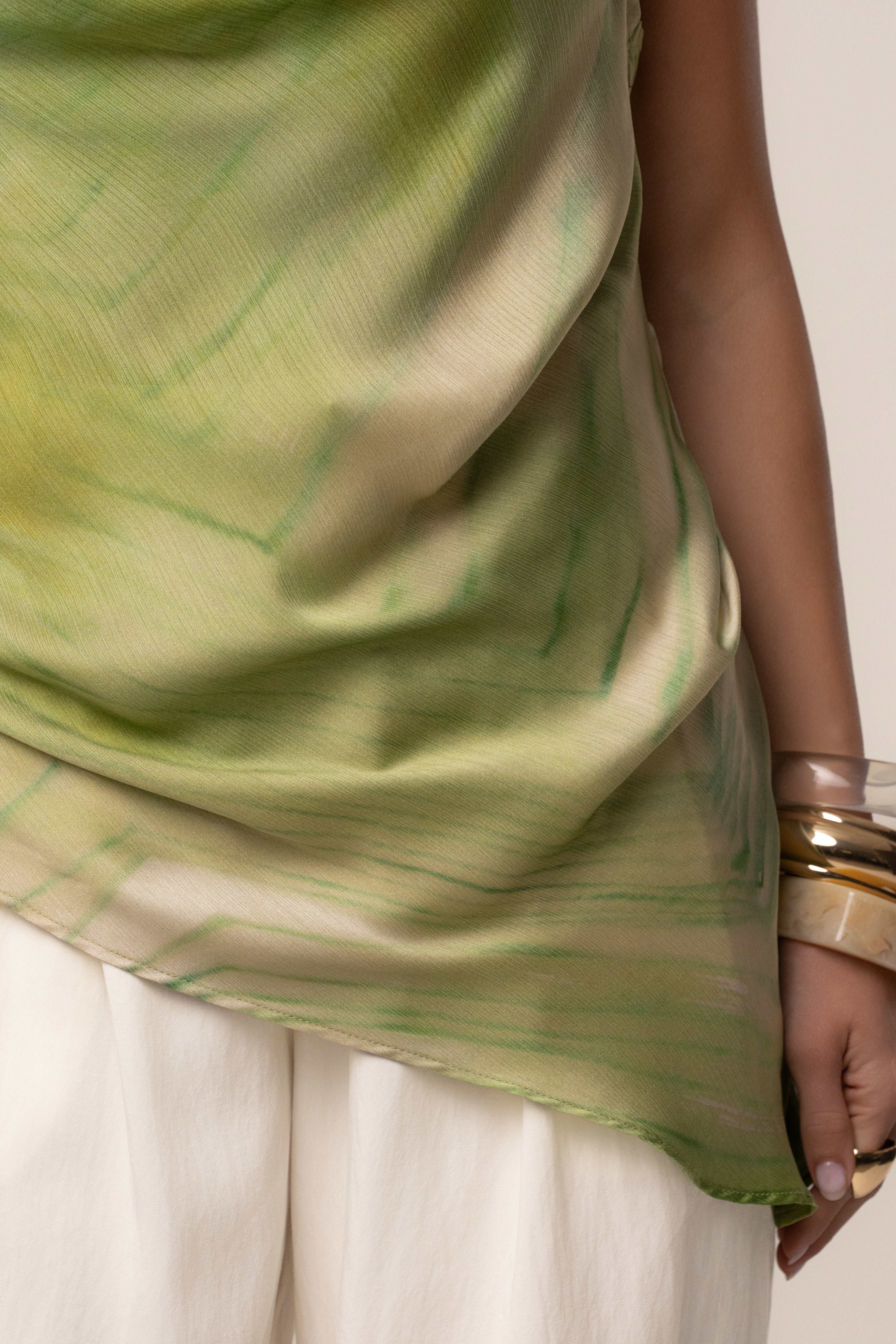 Green Print Selene Asymmetrical Top - JLUXLABEL