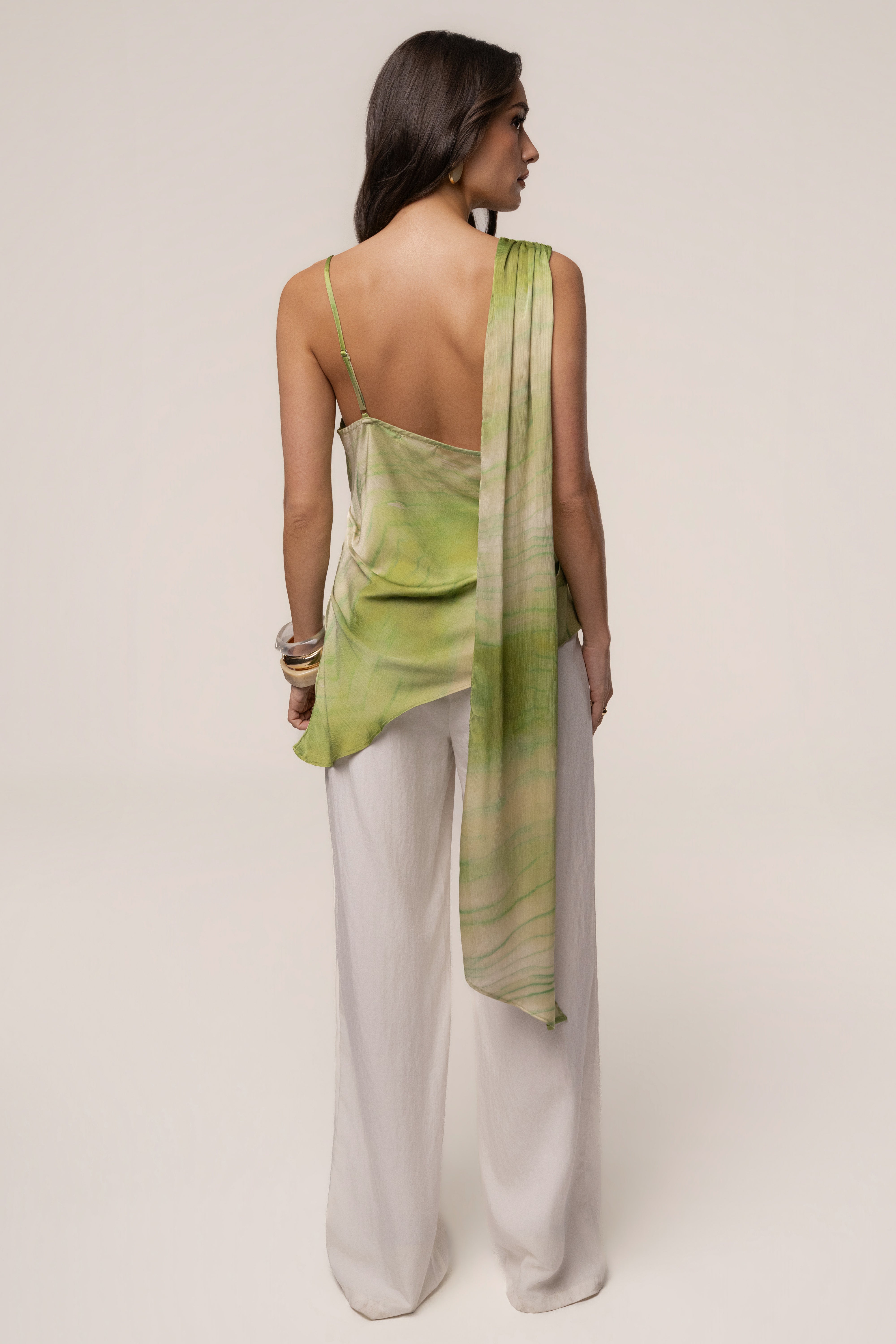 Green Print Selene Asymmetrical Top - JLUXLABEL