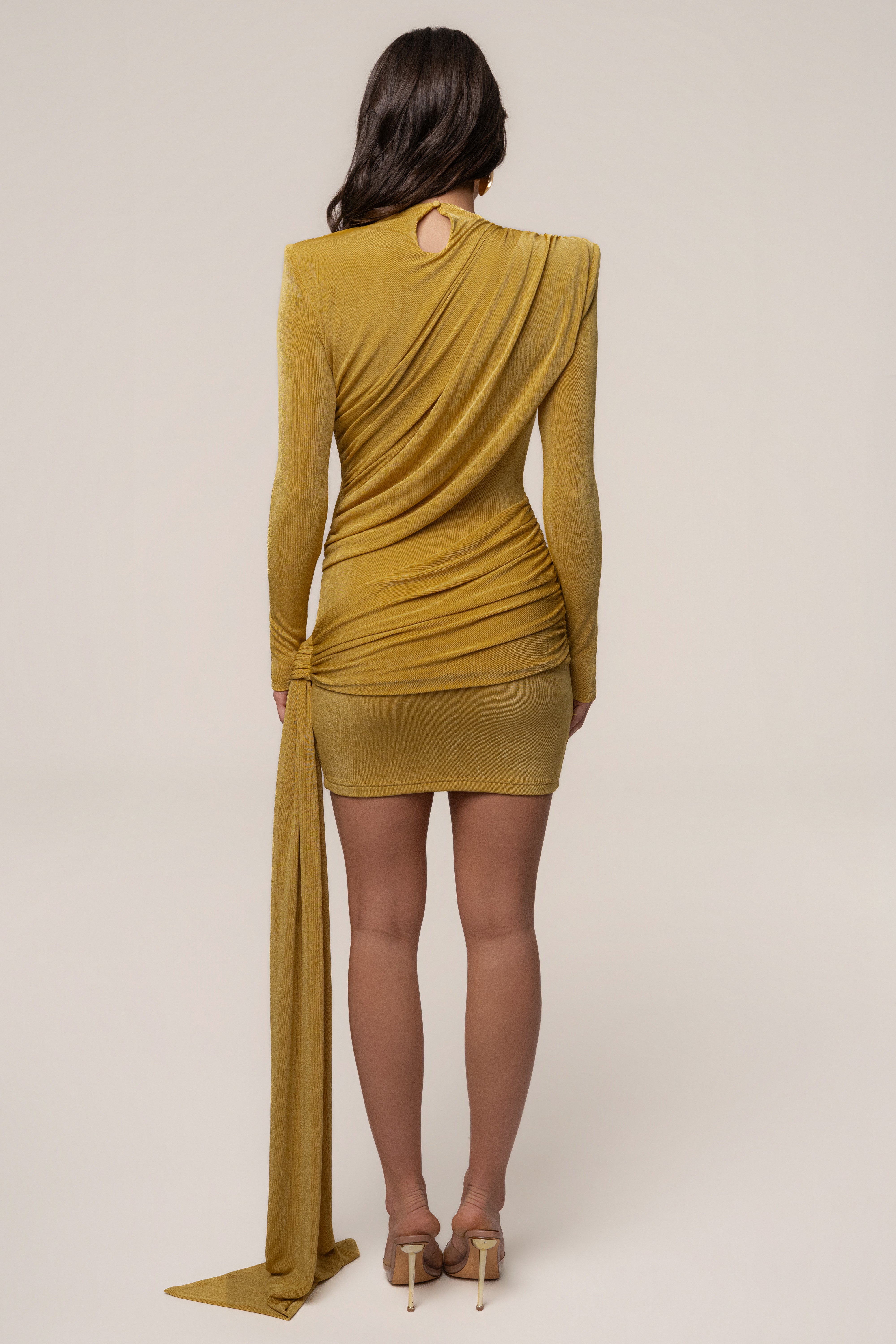 Yellow Moments Draped Mini Dress - JLUXLABEL