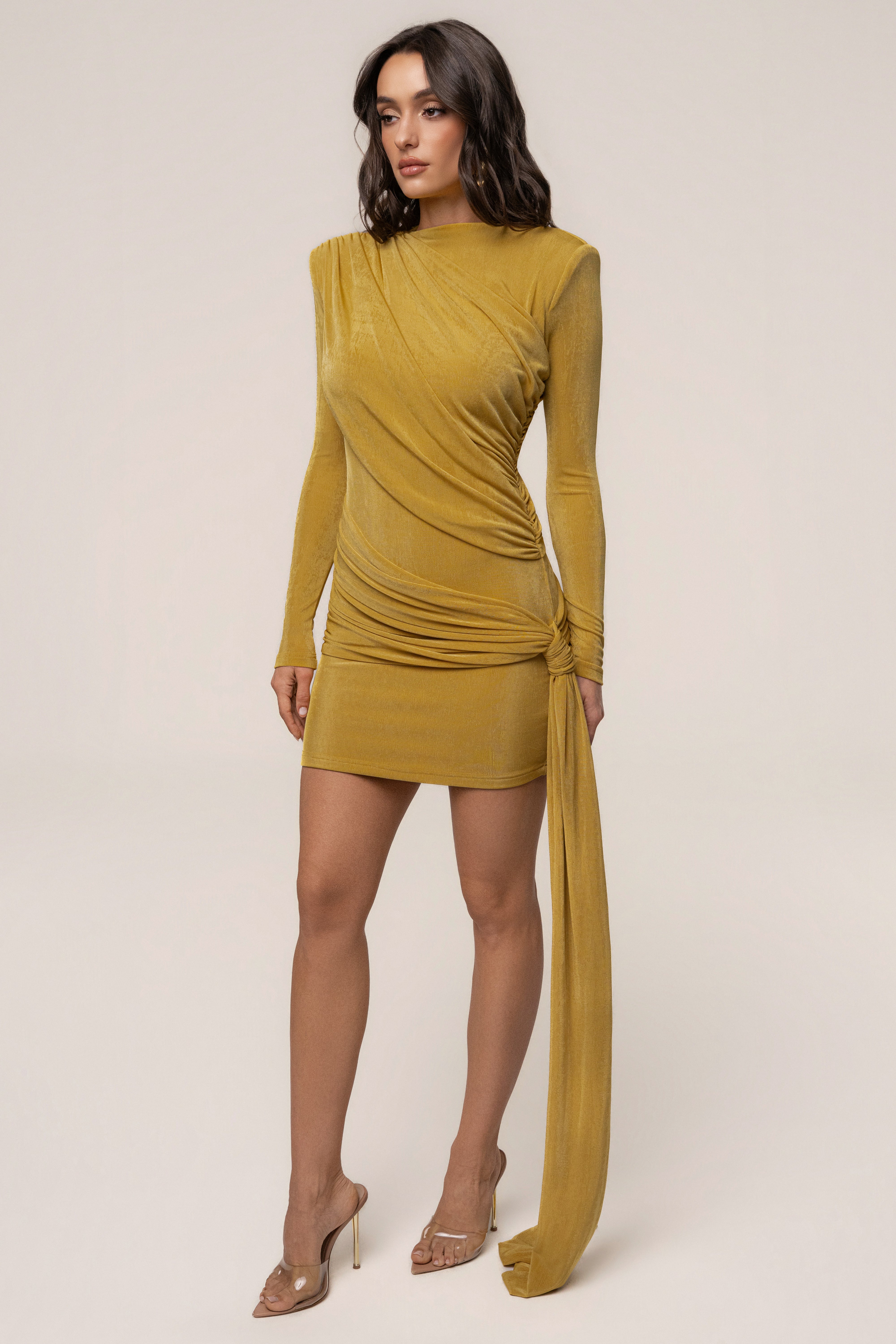 Yellow Moments Draped Mini Dress - JLUXLABEL