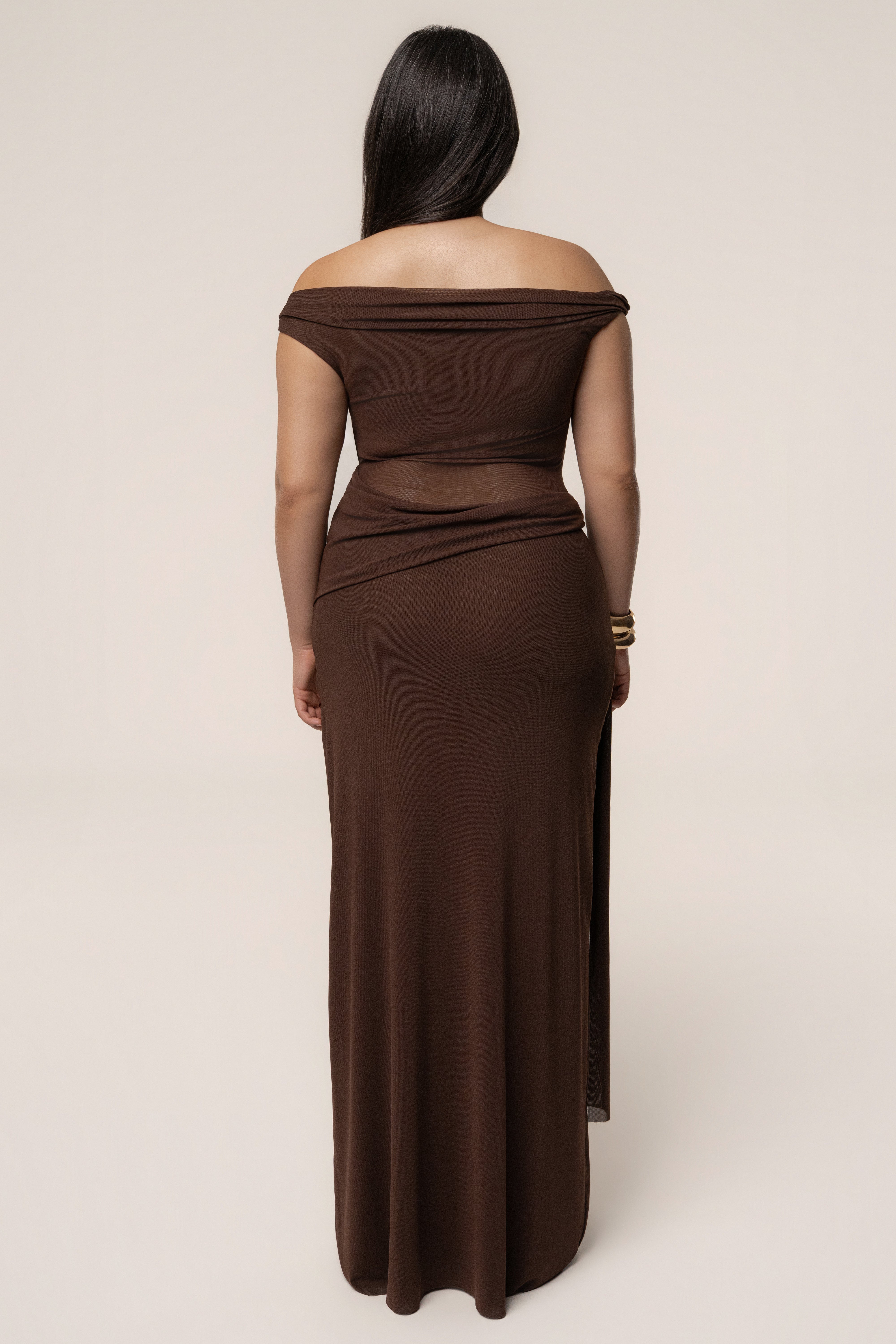 Brown Serenity Drape Gown - JLUXLABEL