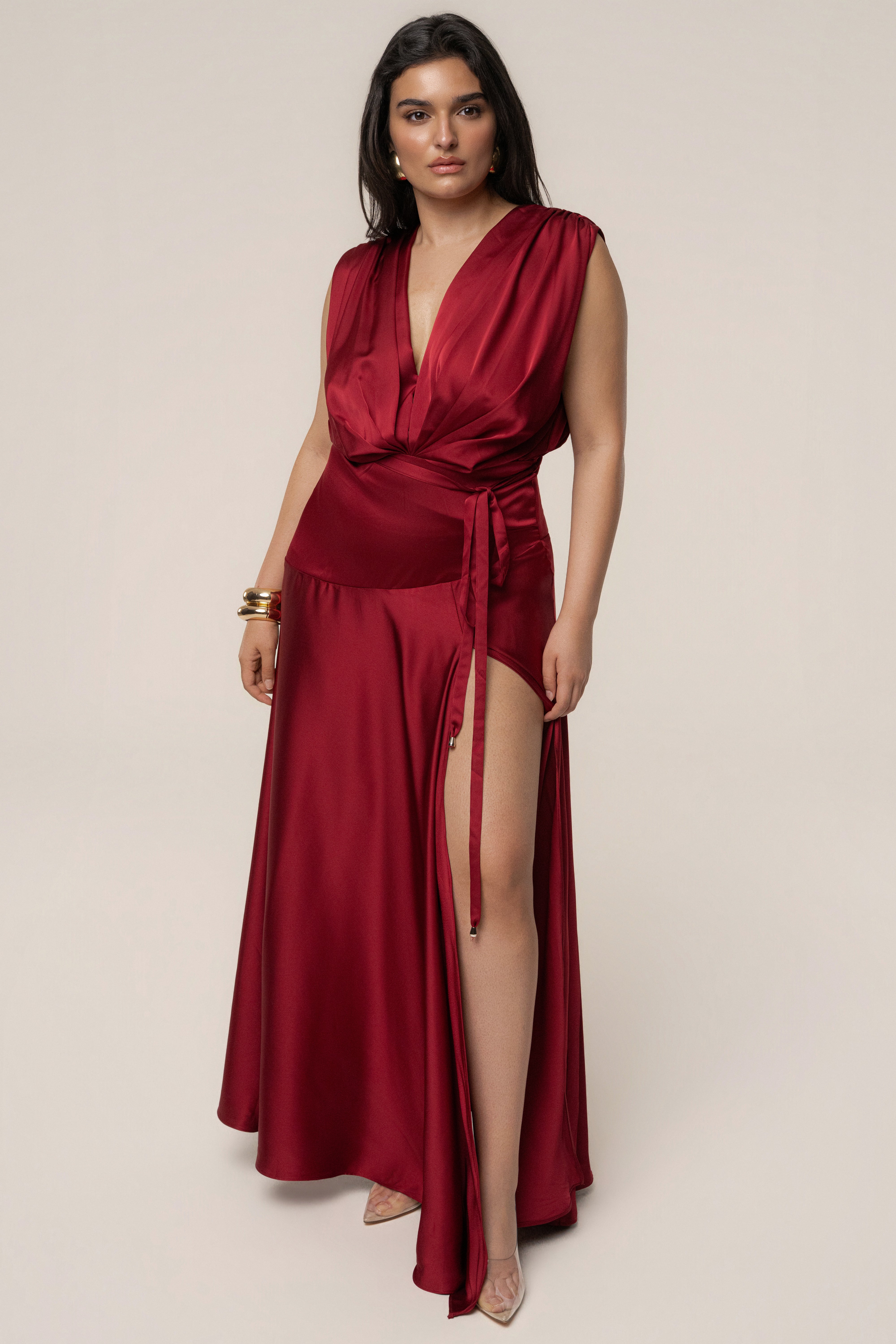 Red Amalia Satin Maxi Dress - JLUXLABEL