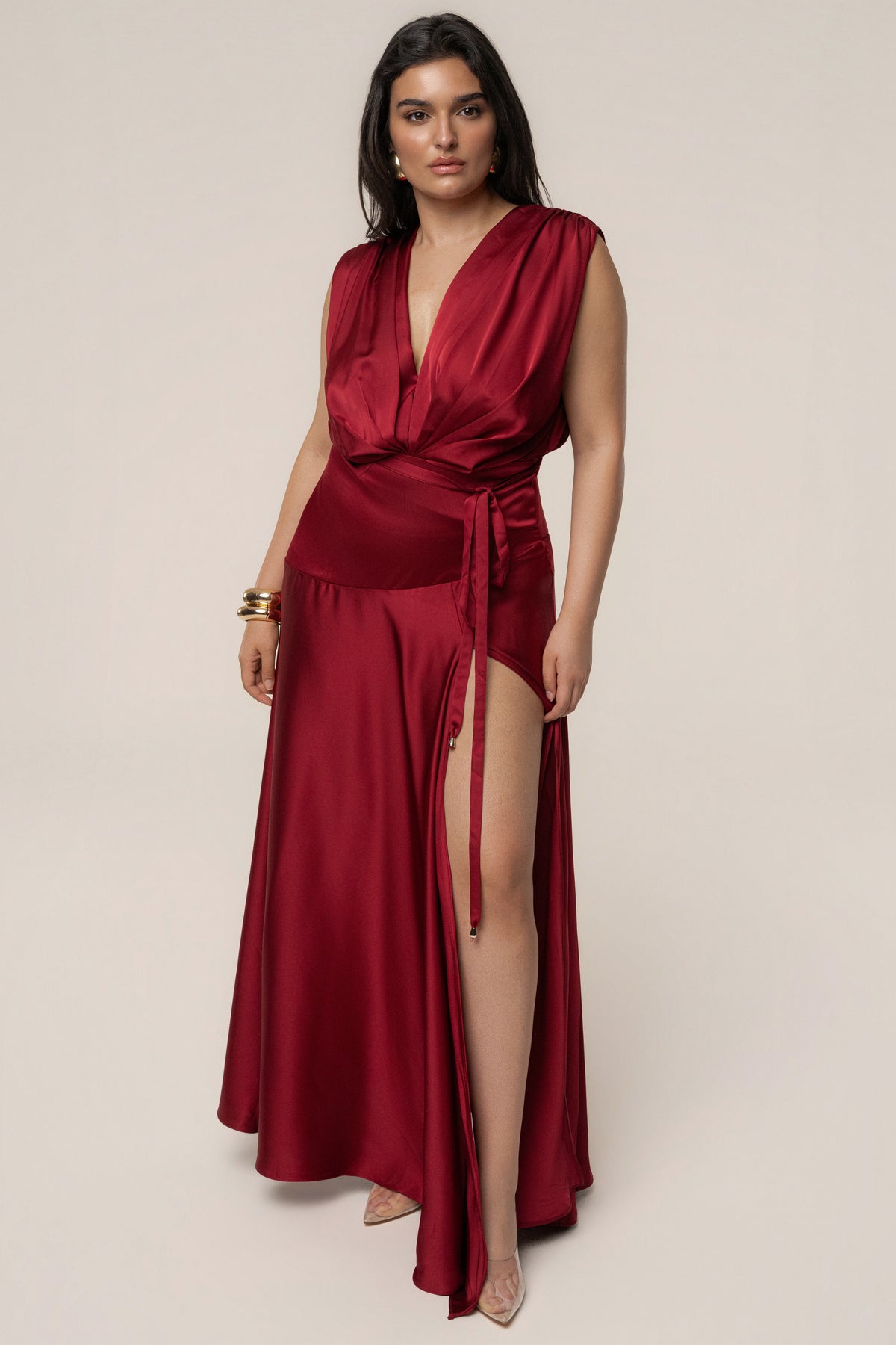 Red Amalia Satin Maxi Dress - JLUXLABEL