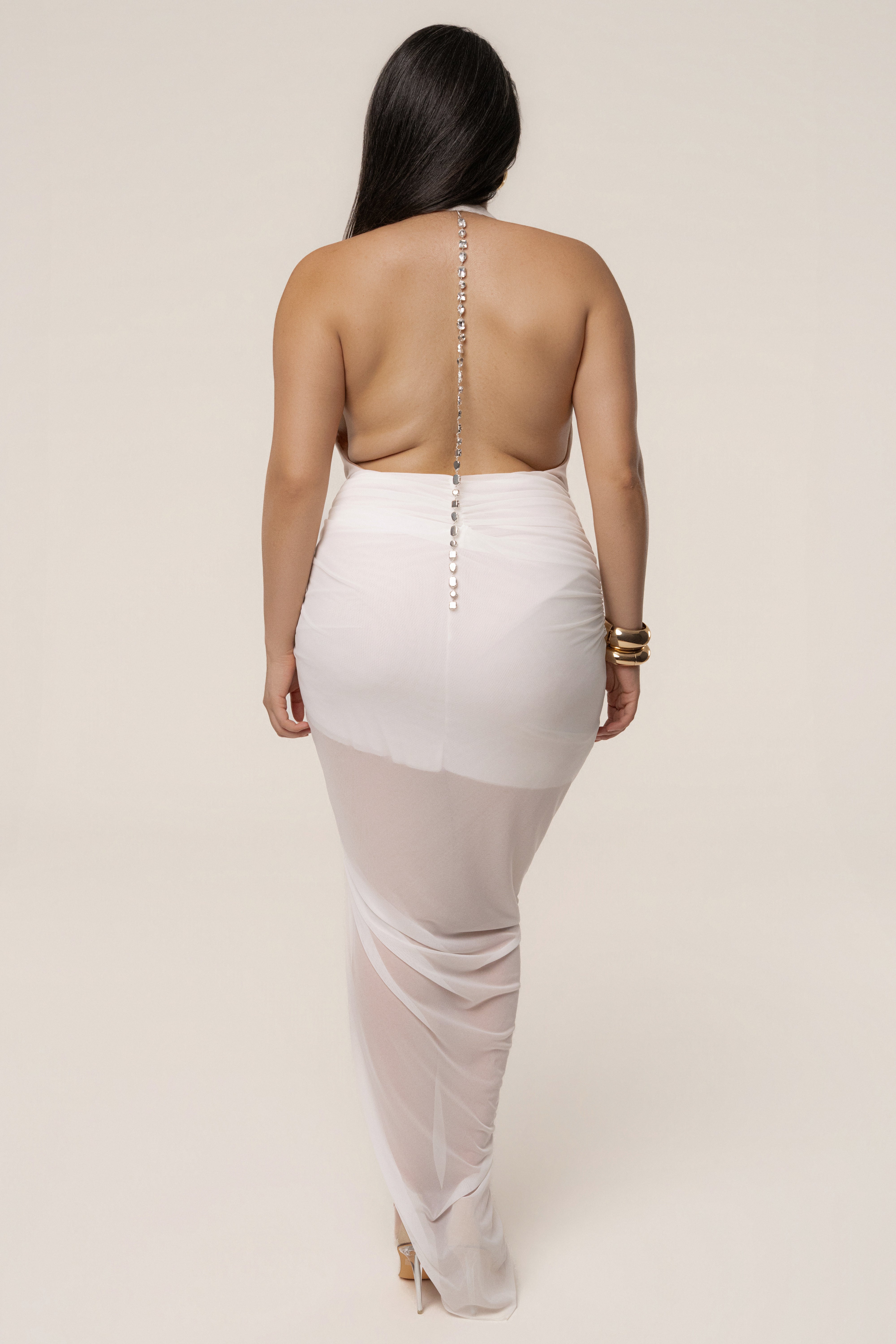 White Ariana Plunge Halter Dress