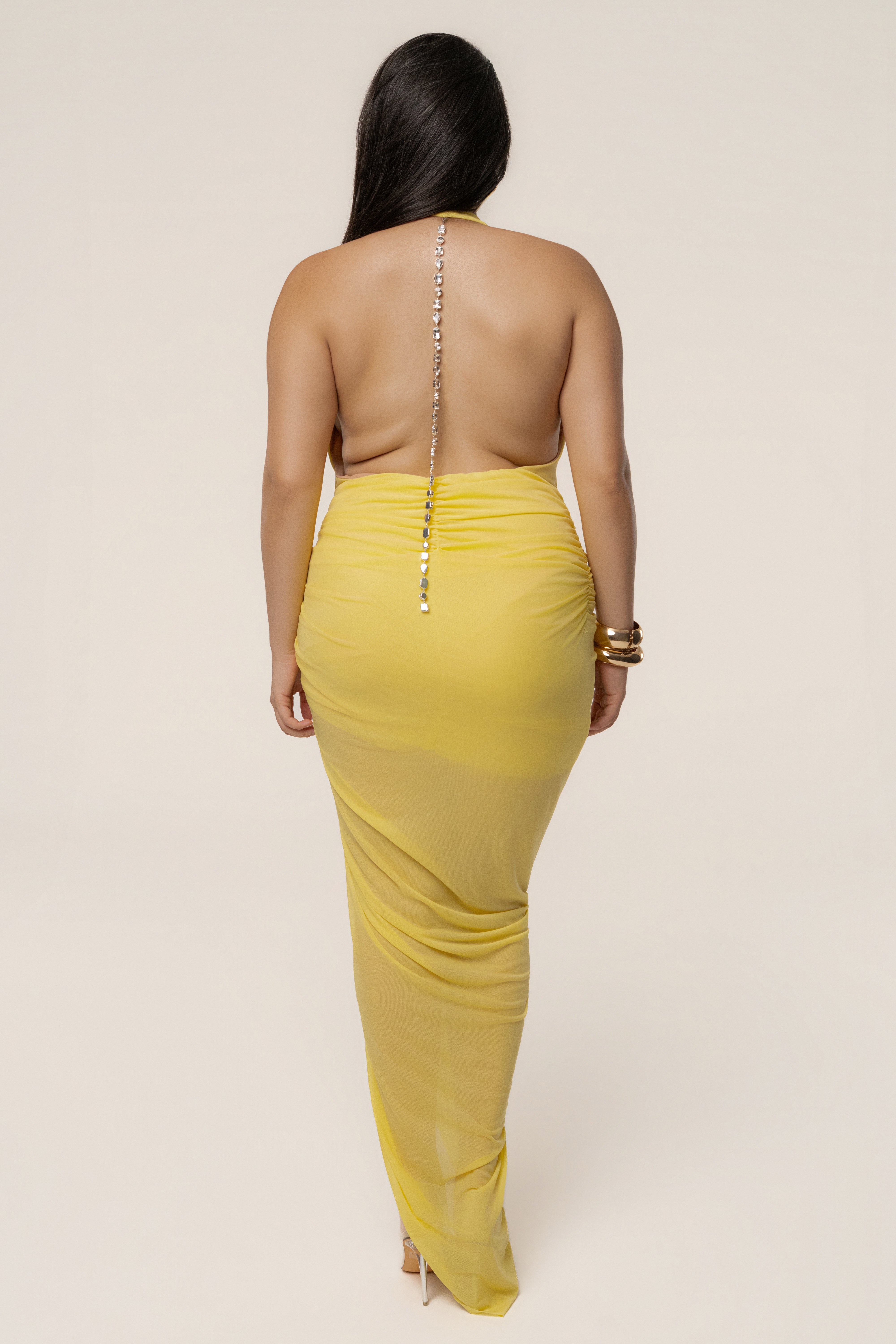 Yellow Ariana Plunge Halter Dress
