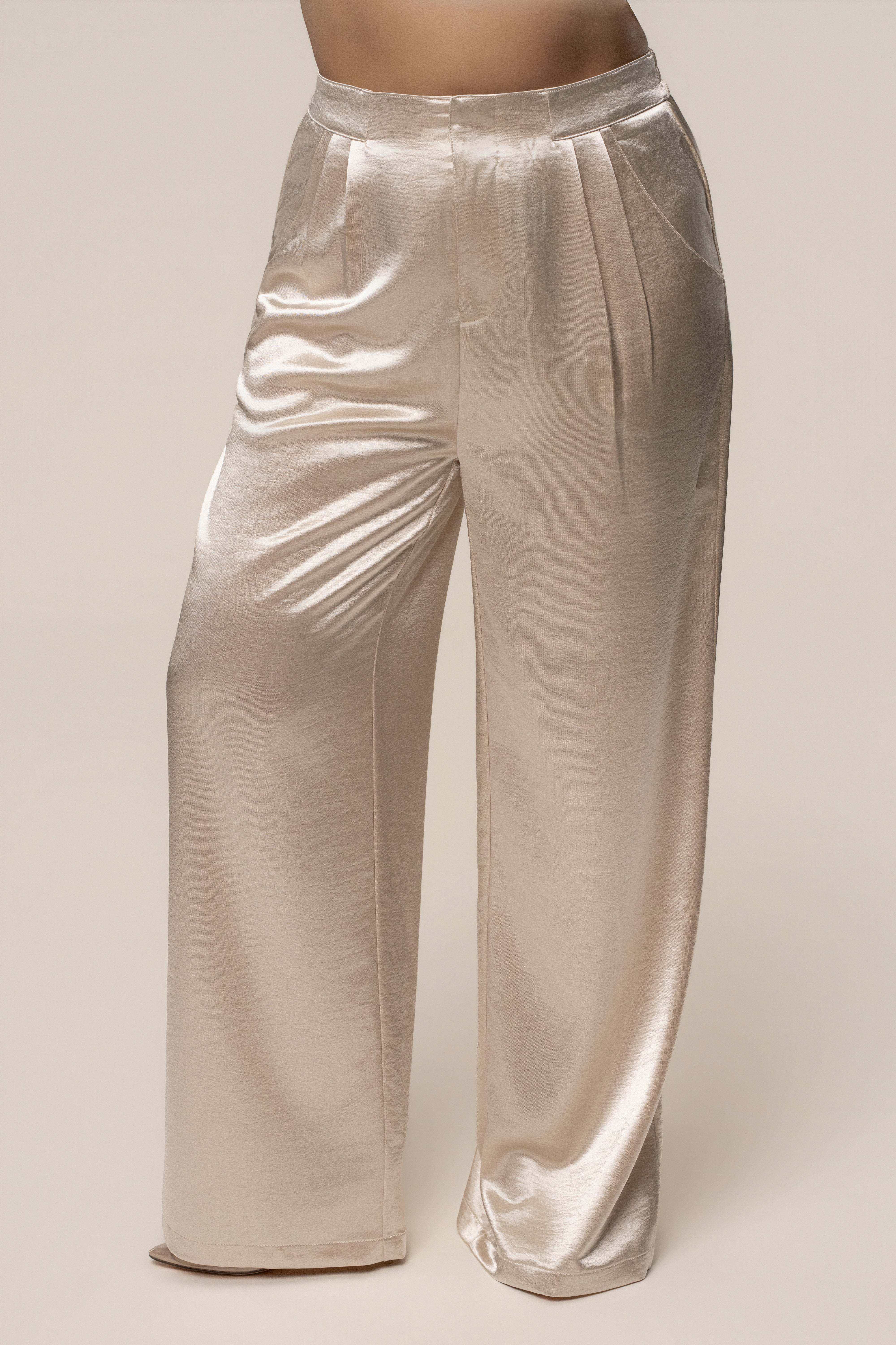 Ivory Thea Satin Pants - JLUXLABEL