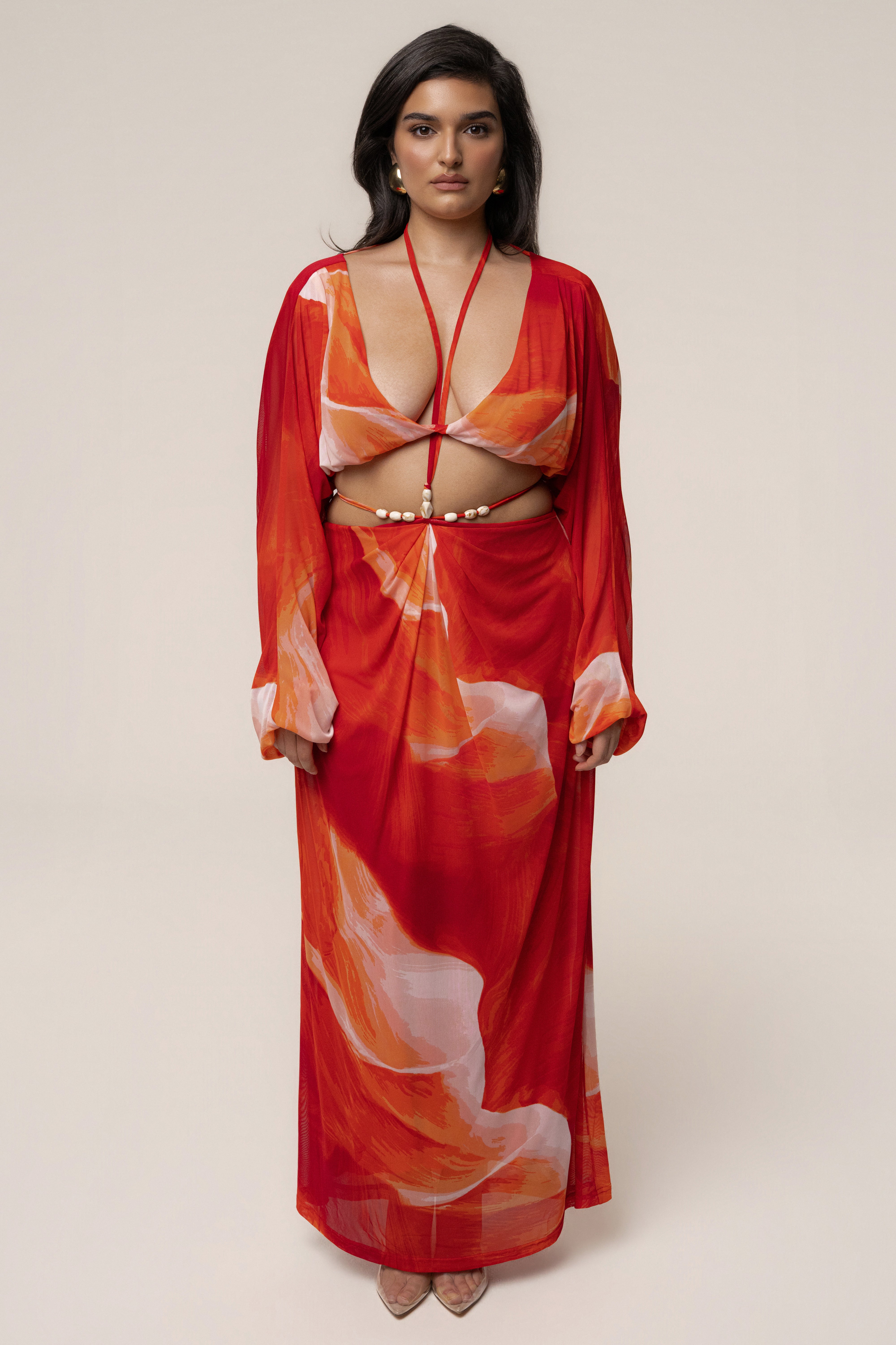 Sunset Red Selene Draped Top