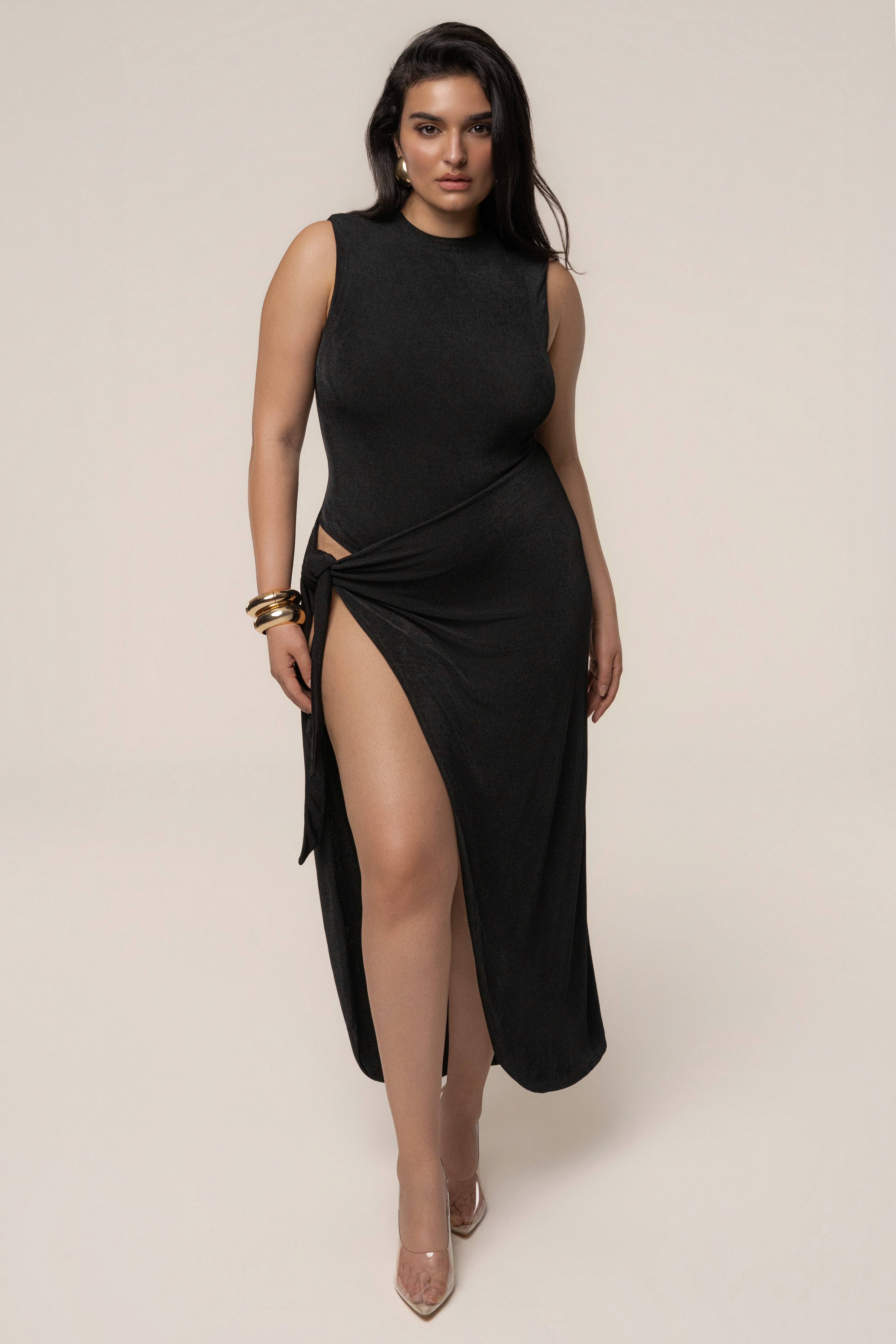 Black Aubree Midi Dress - JLUXLABEL