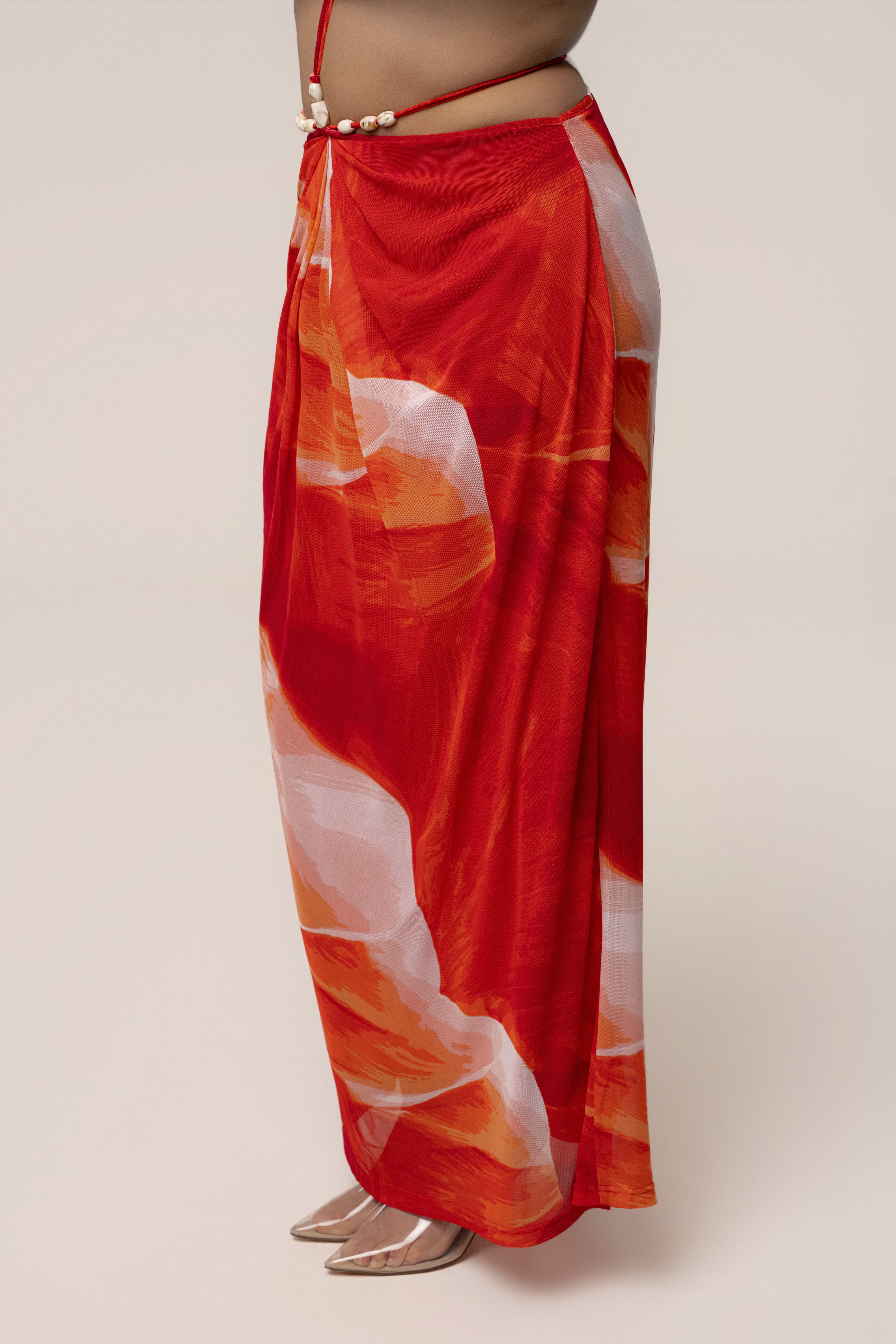Sunset Red Hera Draped Maxi Skirt - JLUXLABEL