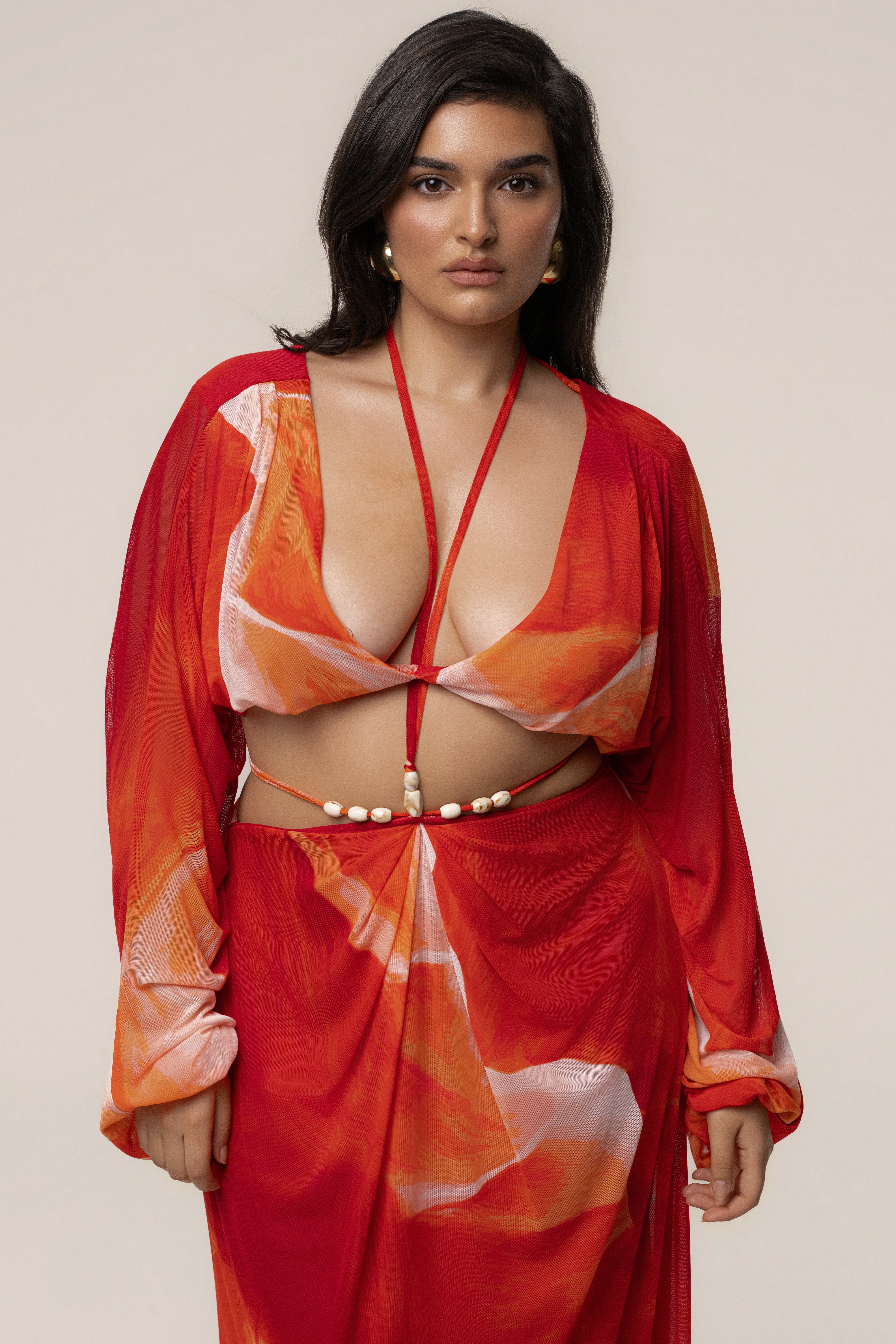 Sunset Red Selene Draped Top - JLUXLABEL