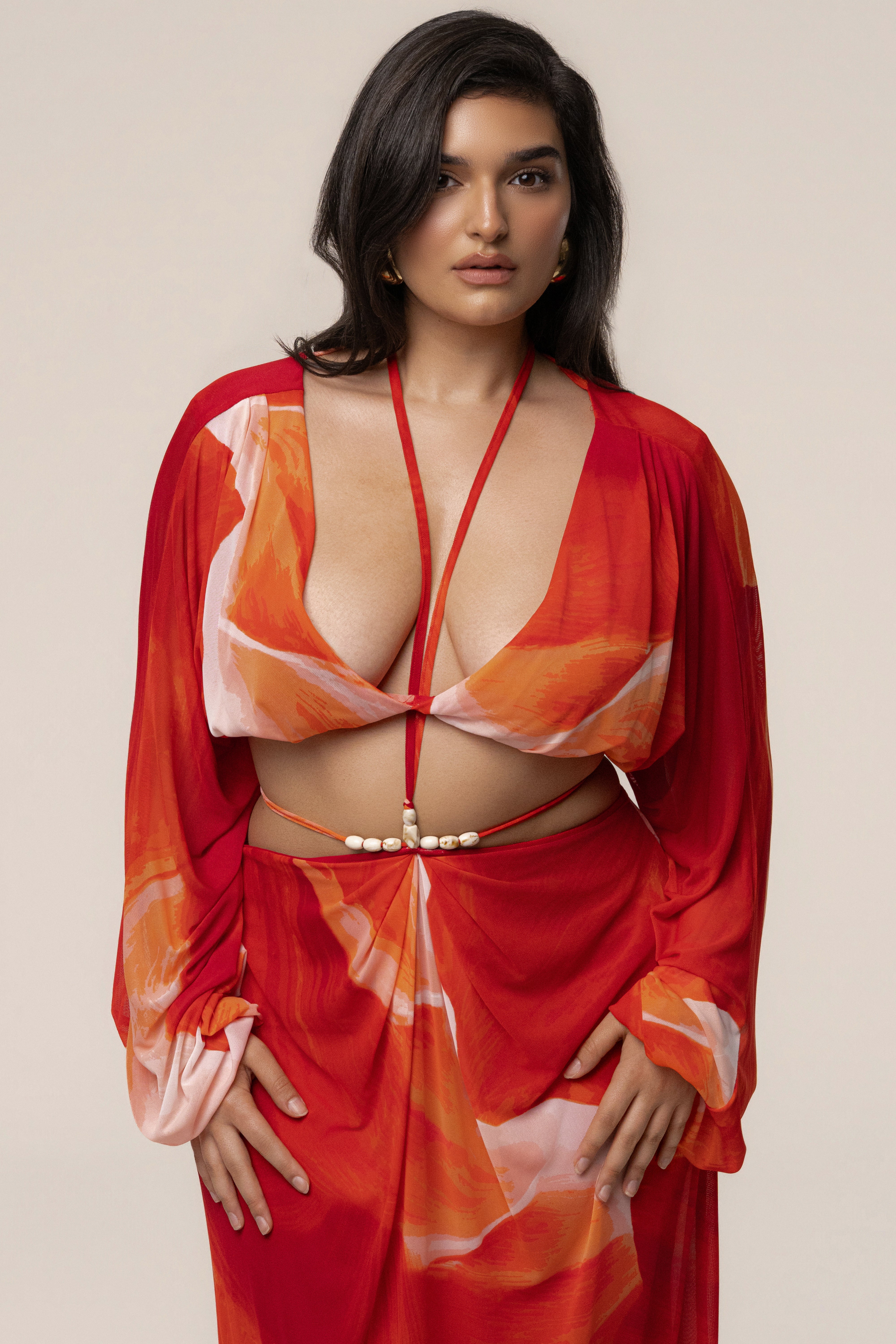 Sunset Red Selene Draped Top - JLUXLABEL