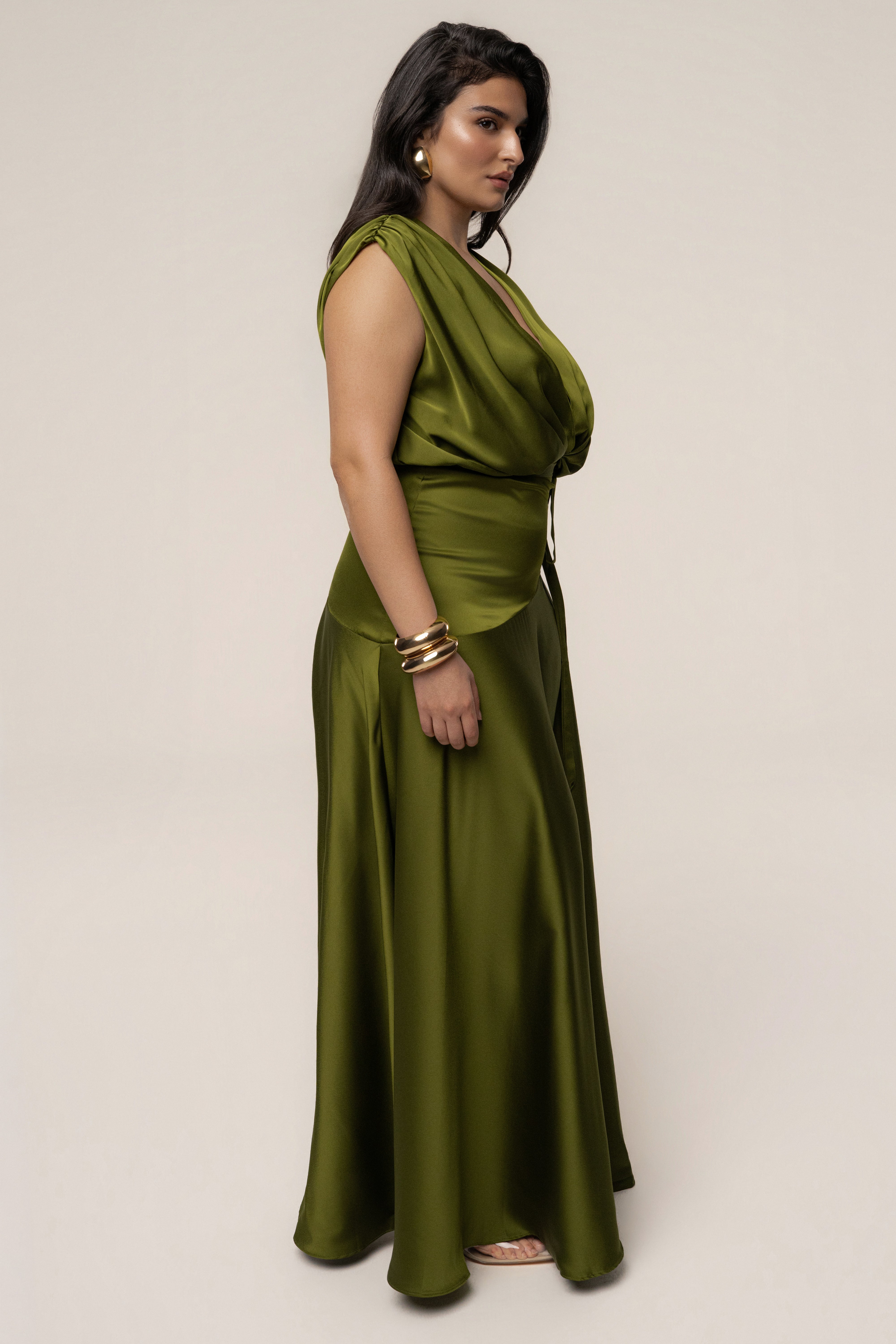 Olive Amalia Satin Maxi Dress - JLUXLABEL