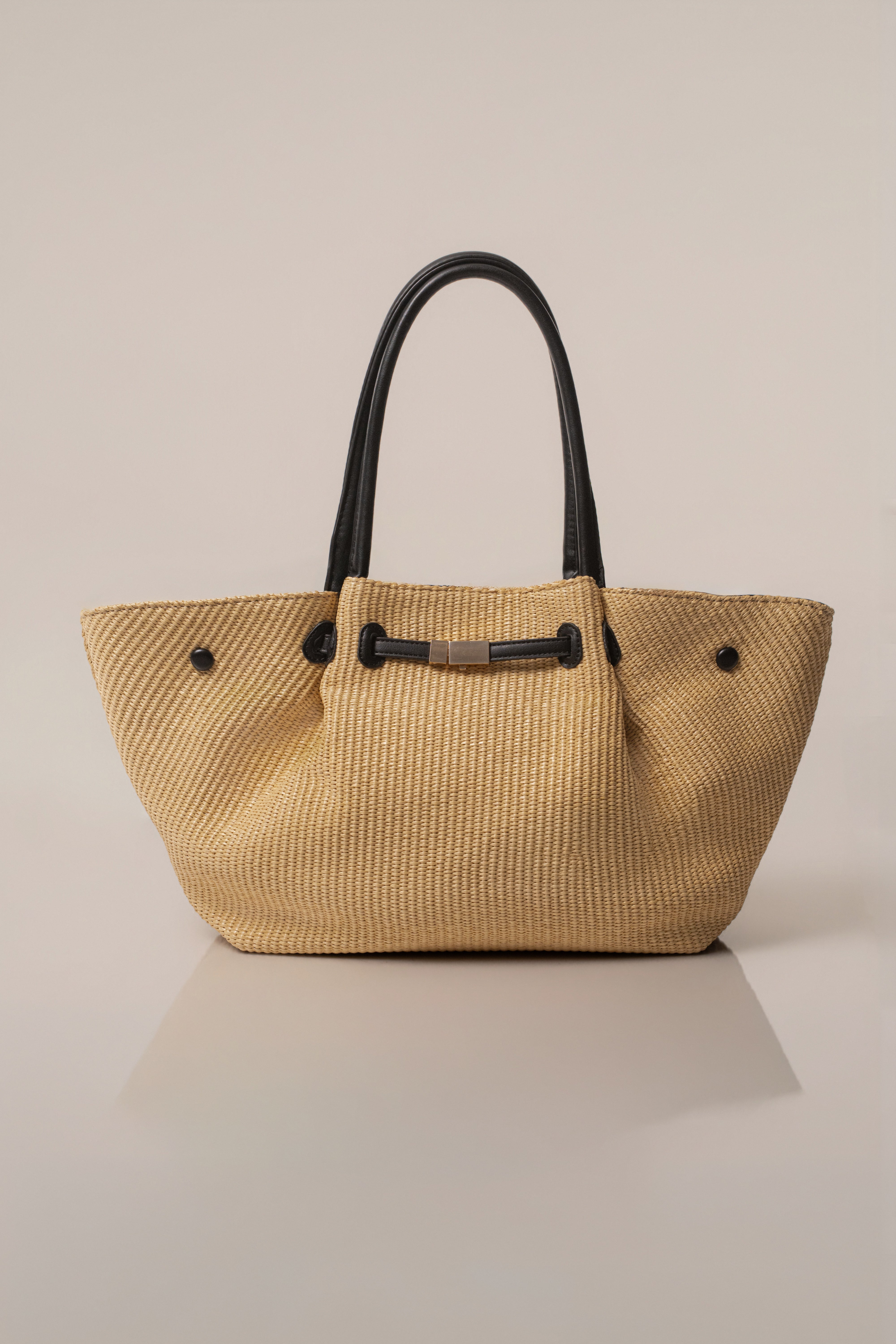 Natural Lana woven handbag by JLUXLABEL, showcasing textured handwoven design with leather straps and eco-friendly style.