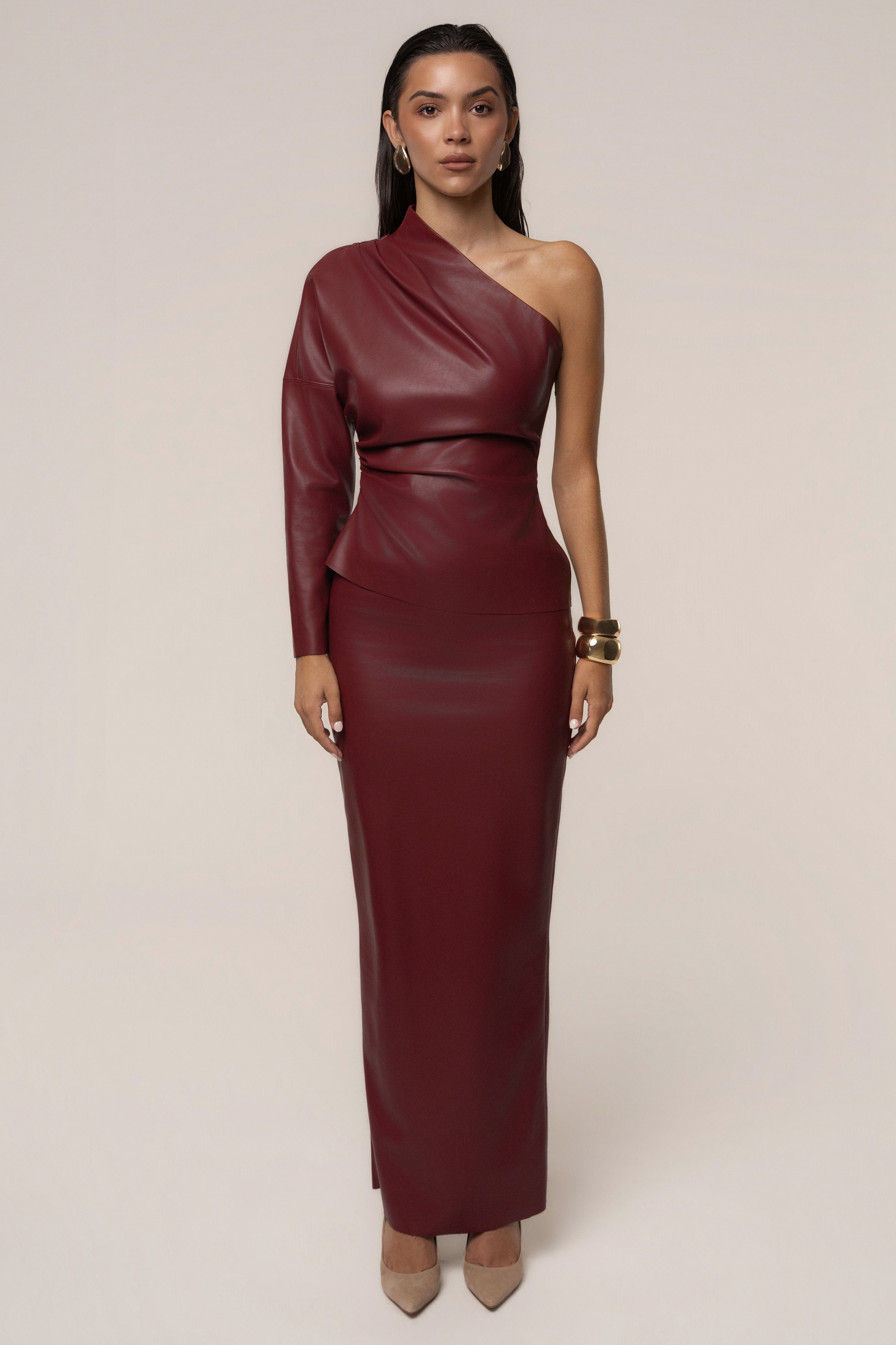 Burgundy Ace PU Leather Skirt - JLUXLABEL