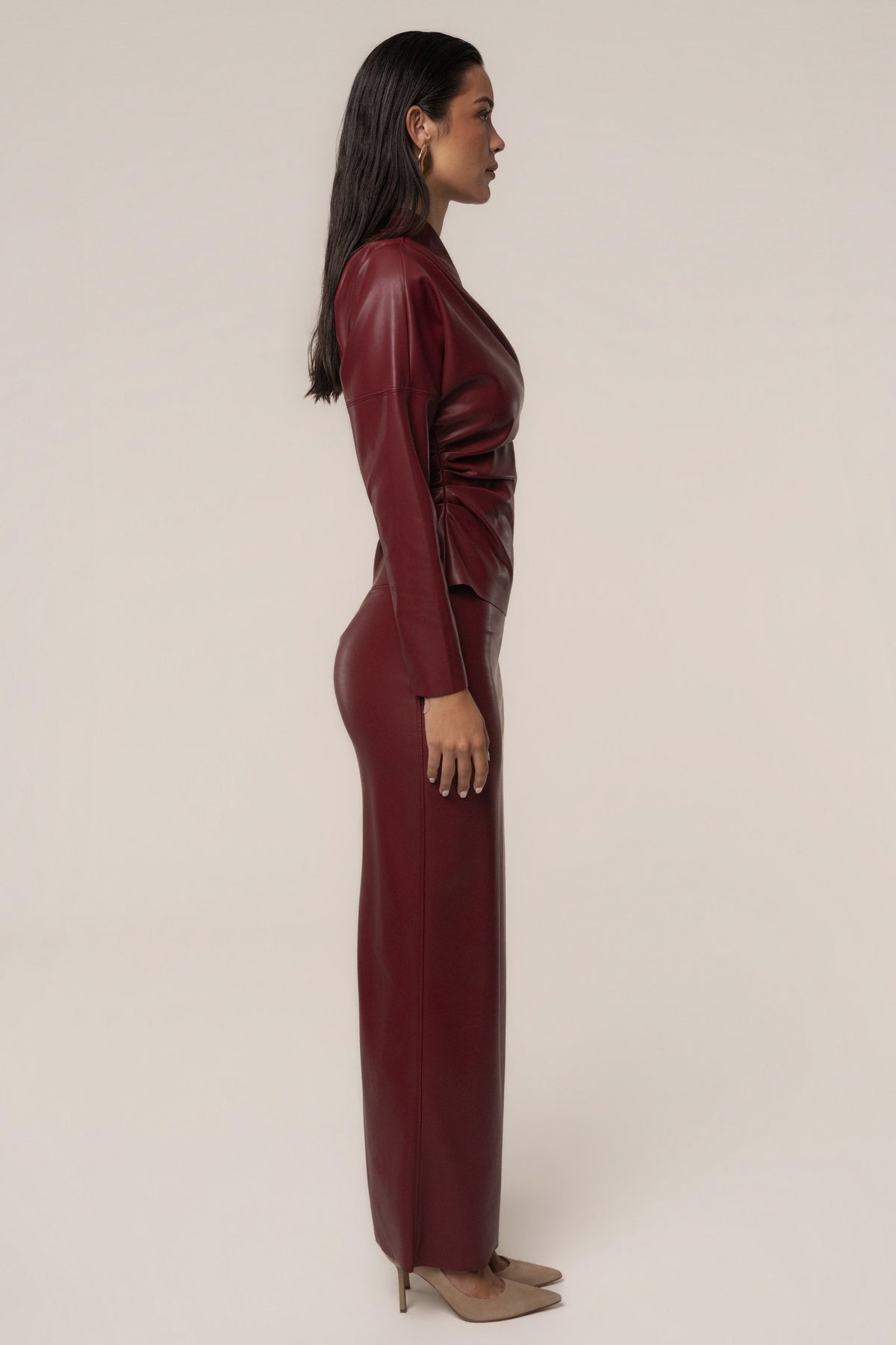 Burgundy Demi PU Leather One Shoulder Top - JLUXLABEL