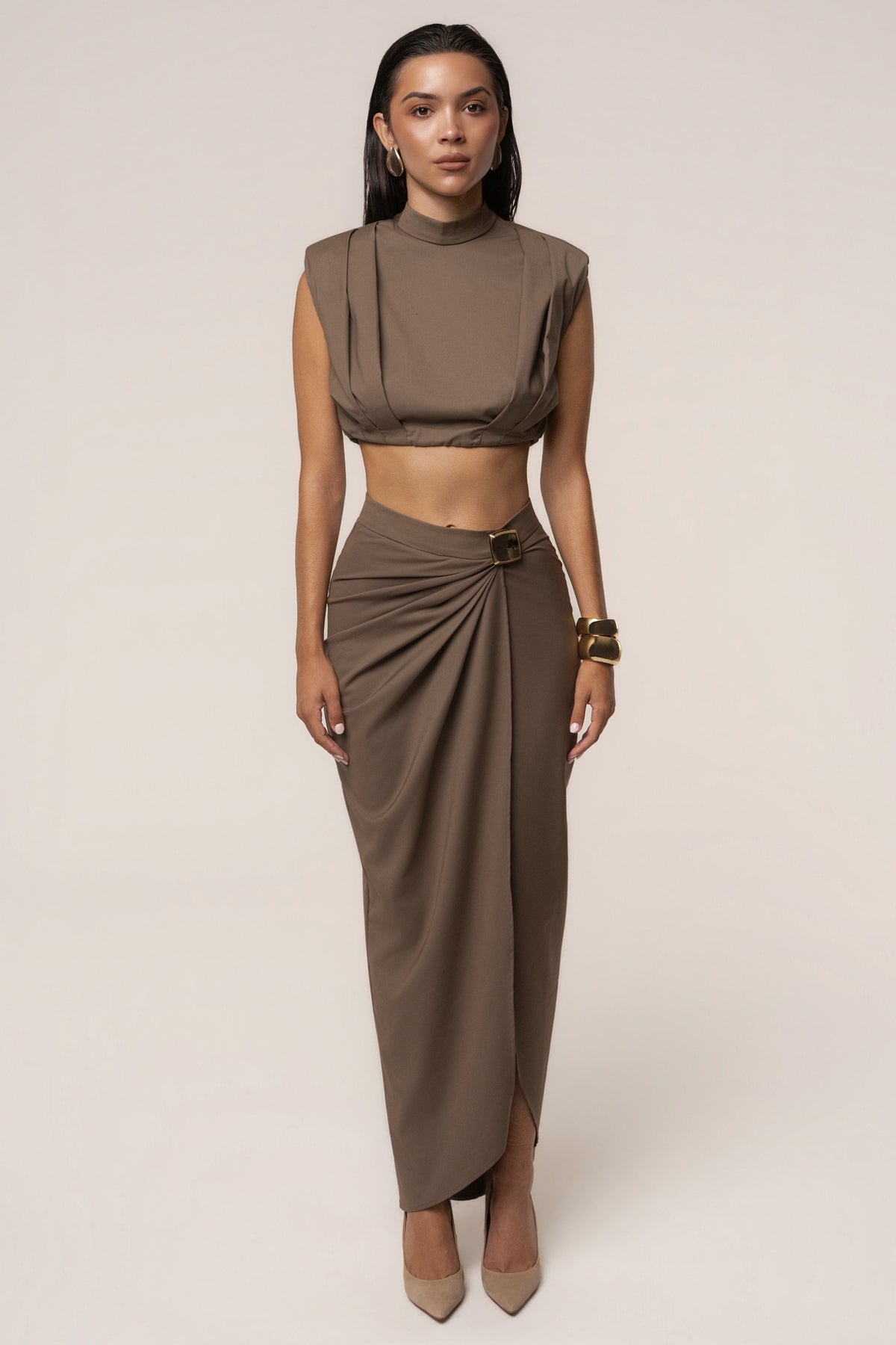 Taupe Inner Glow Slit Skirt