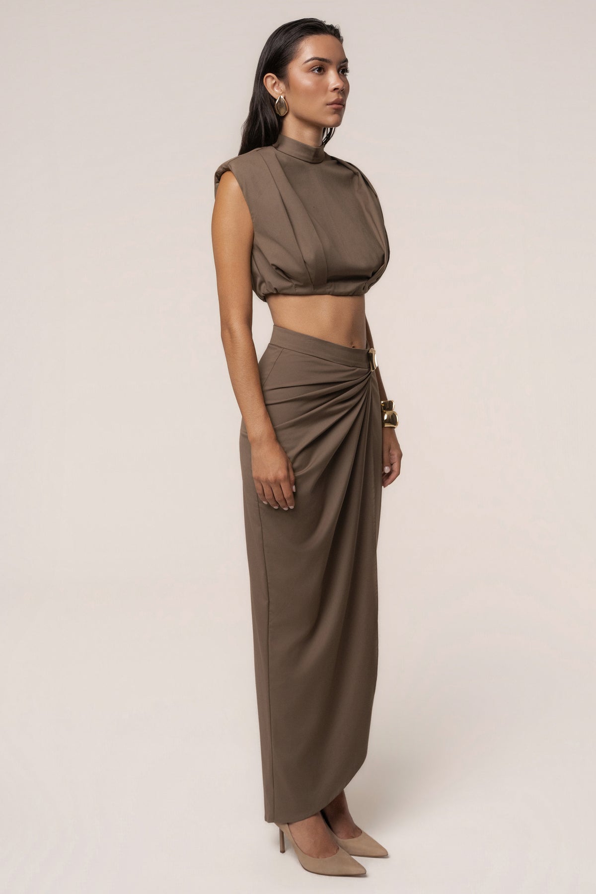 Taupe Inner Glow Slit Skirt