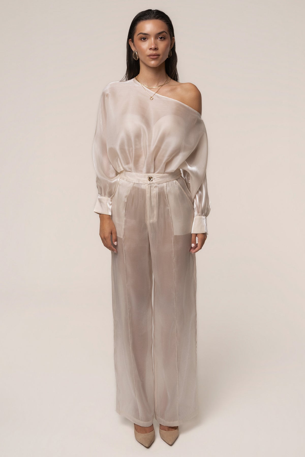 Cream Resort Glow Organza Bodysuit
