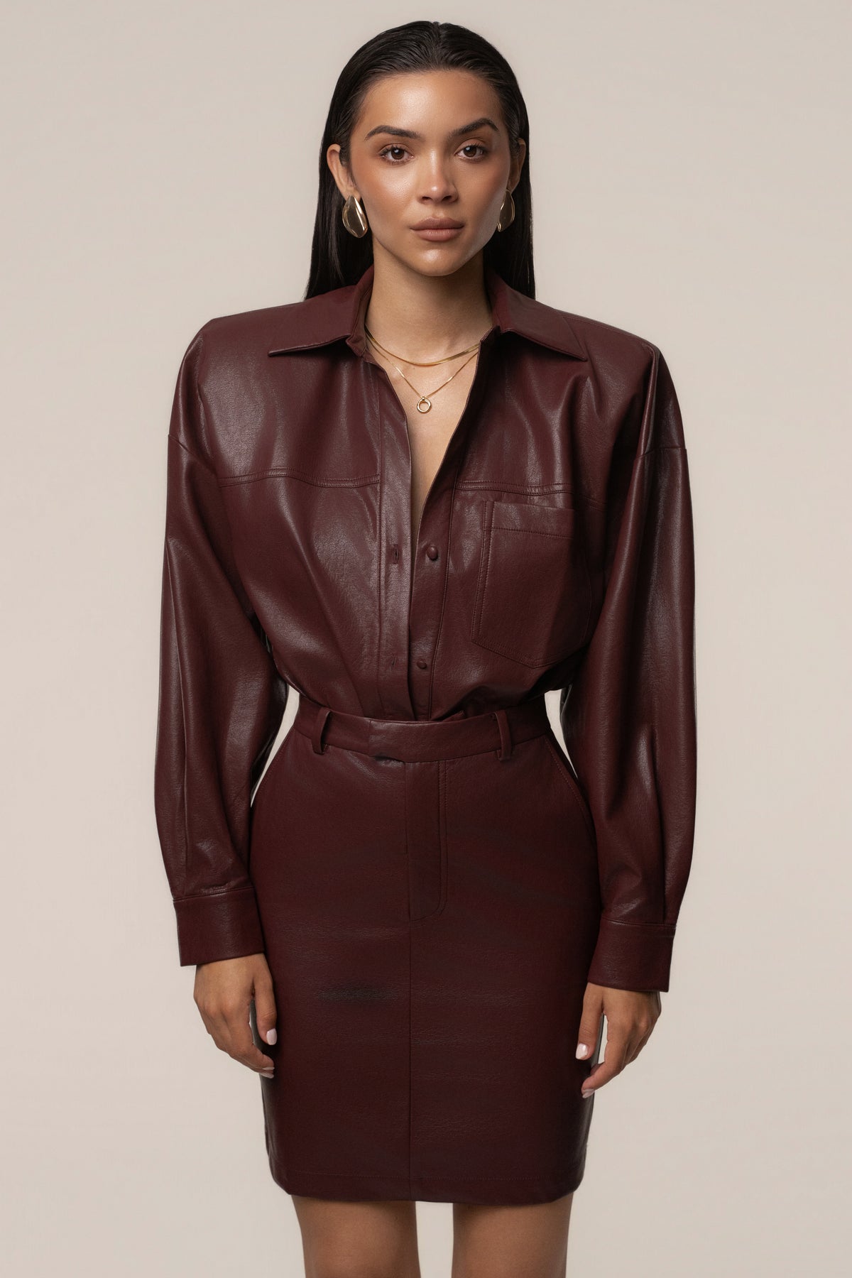 Burgundy Unstoppable PU Leather Bodysuit