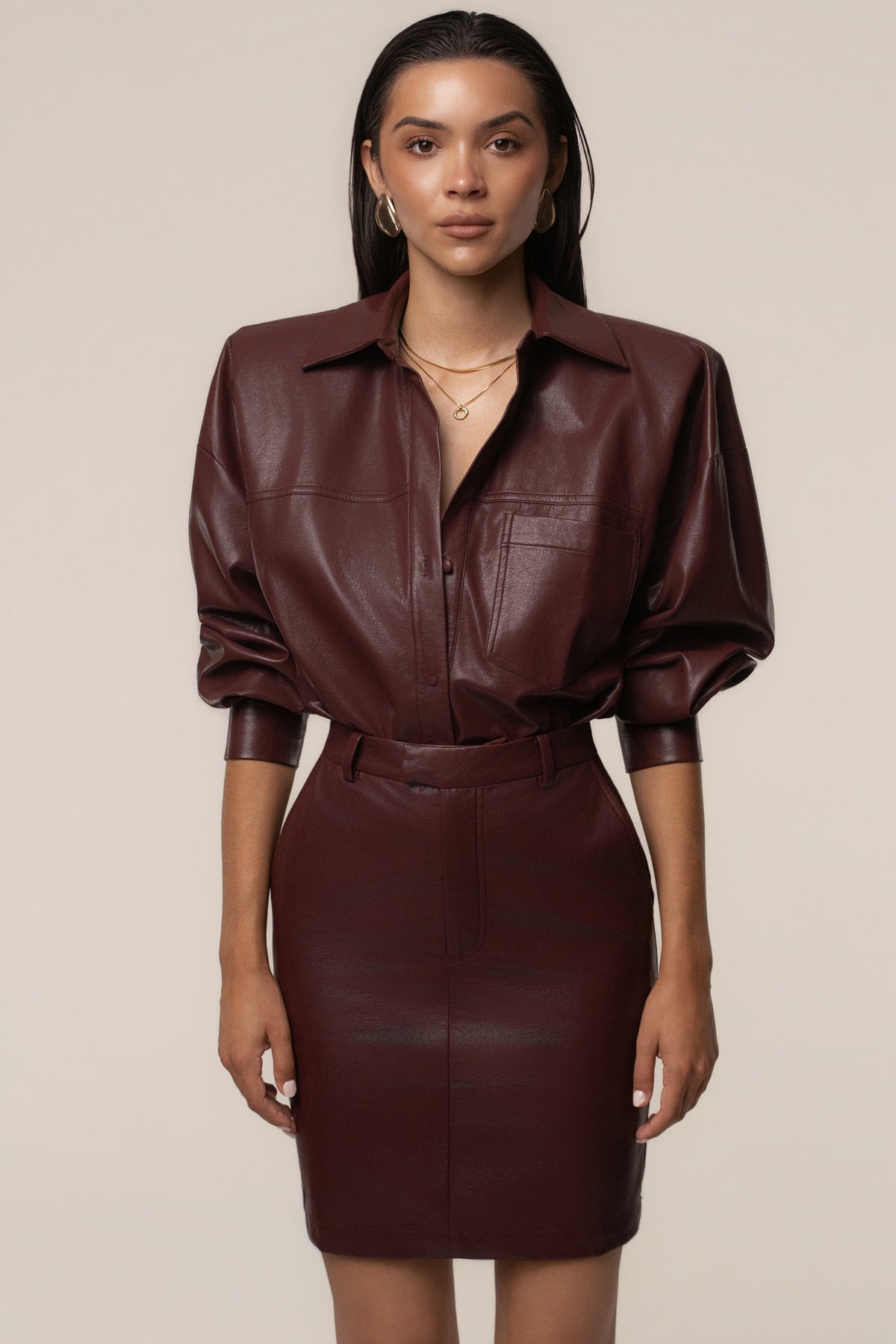 Burgundy Unstoppable PU Leather Bodysuit