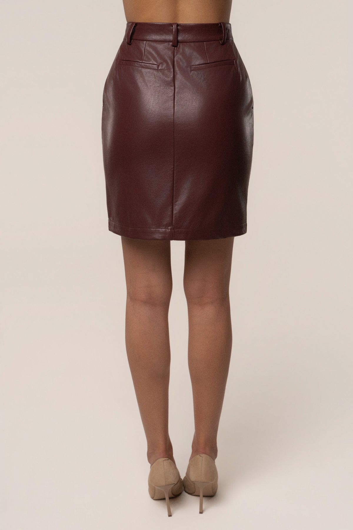 Burgundy Milano PU Leather Skirt