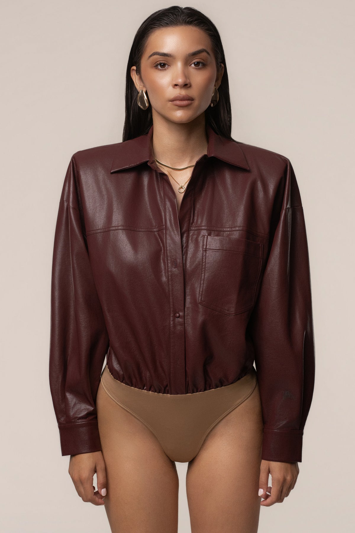 Burgundy Unstoppable PU Leather Bodysuit