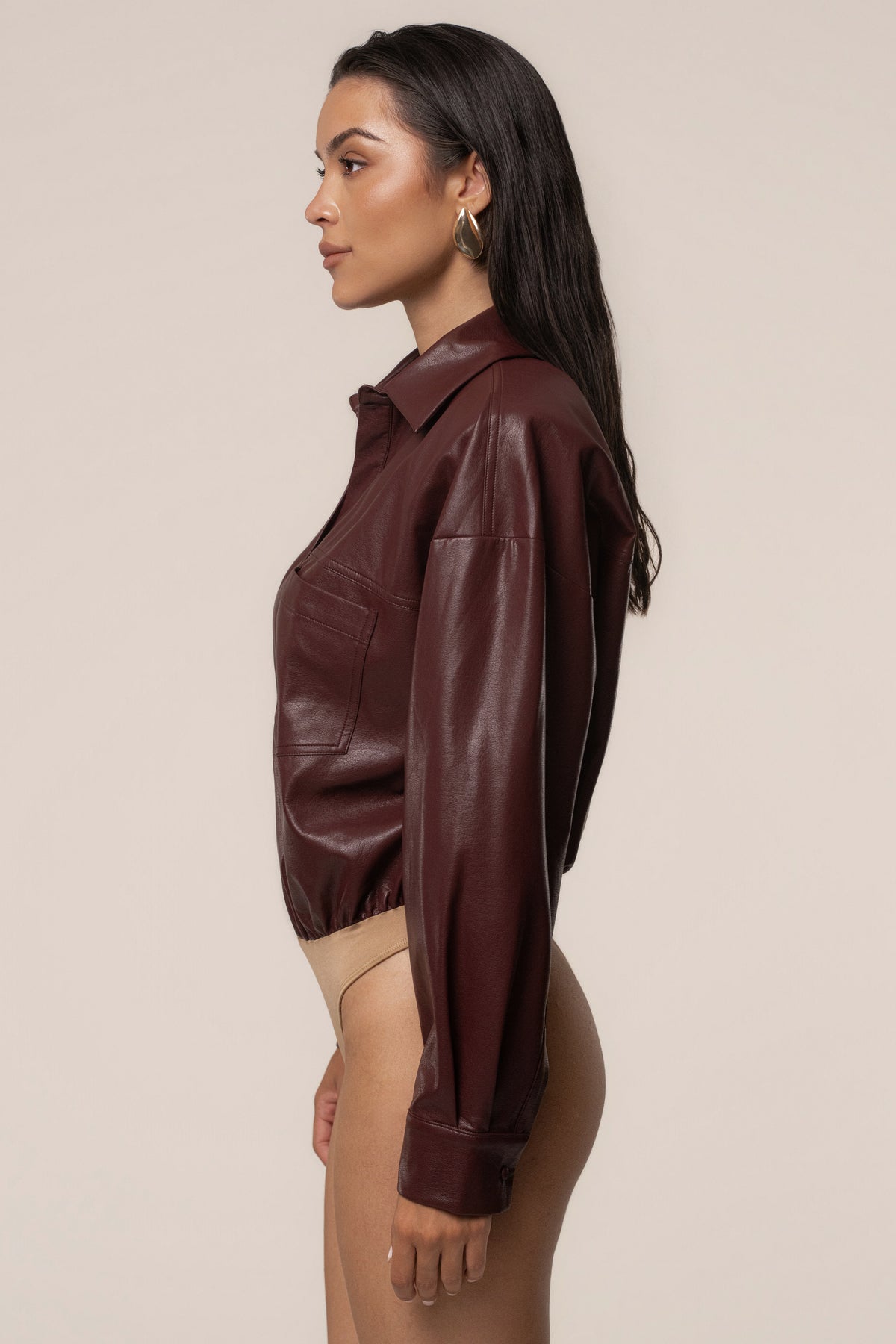 Burgundy Unstoppable PU Leather Bodysuit