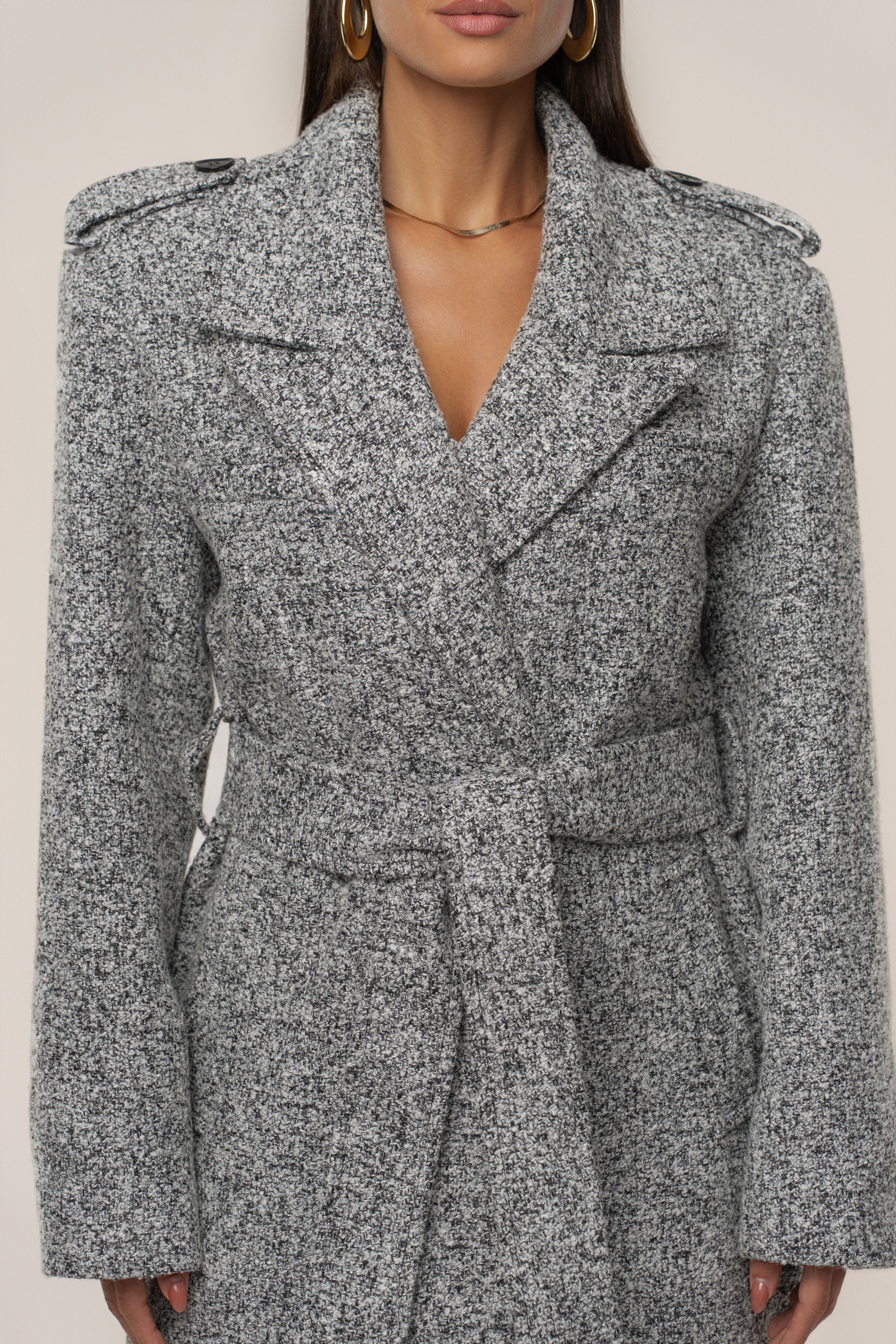 Lt. Grey Savannah Belted Tweed Coat - JLUXLABEL
