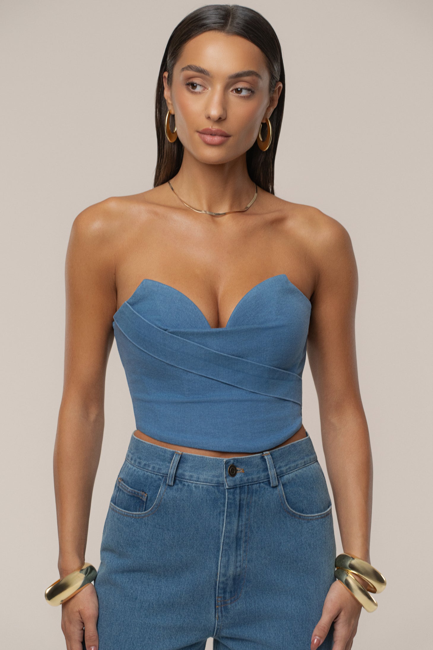 Medium Wash Teyana Denim Bustier - JLUXLABEL