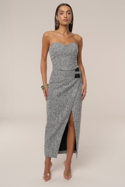 Lt. Grey Gisele Tweed Slit Skirt