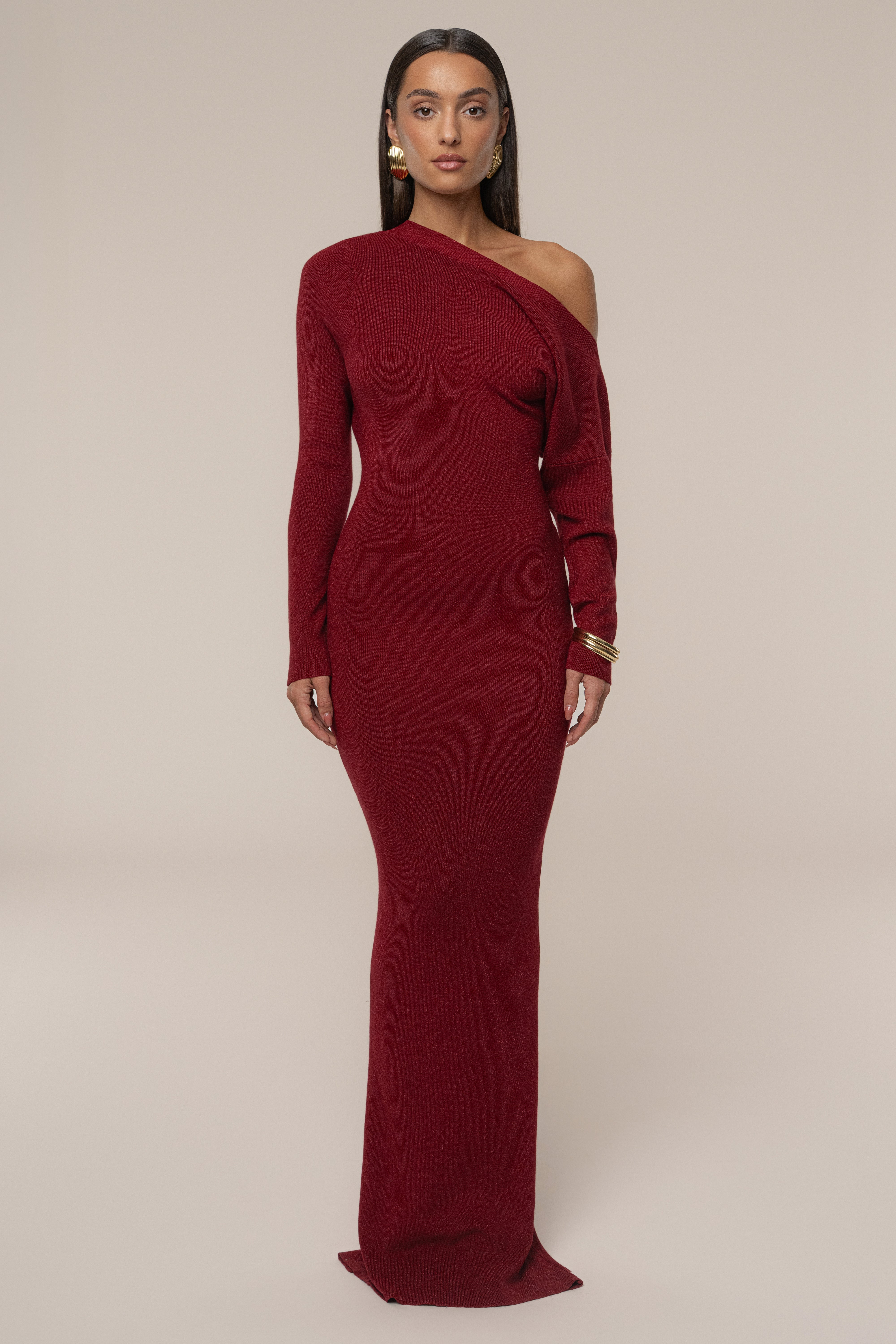 Red Night Shimmers Asymmetrical Maxi Dress - JLUXLABEL