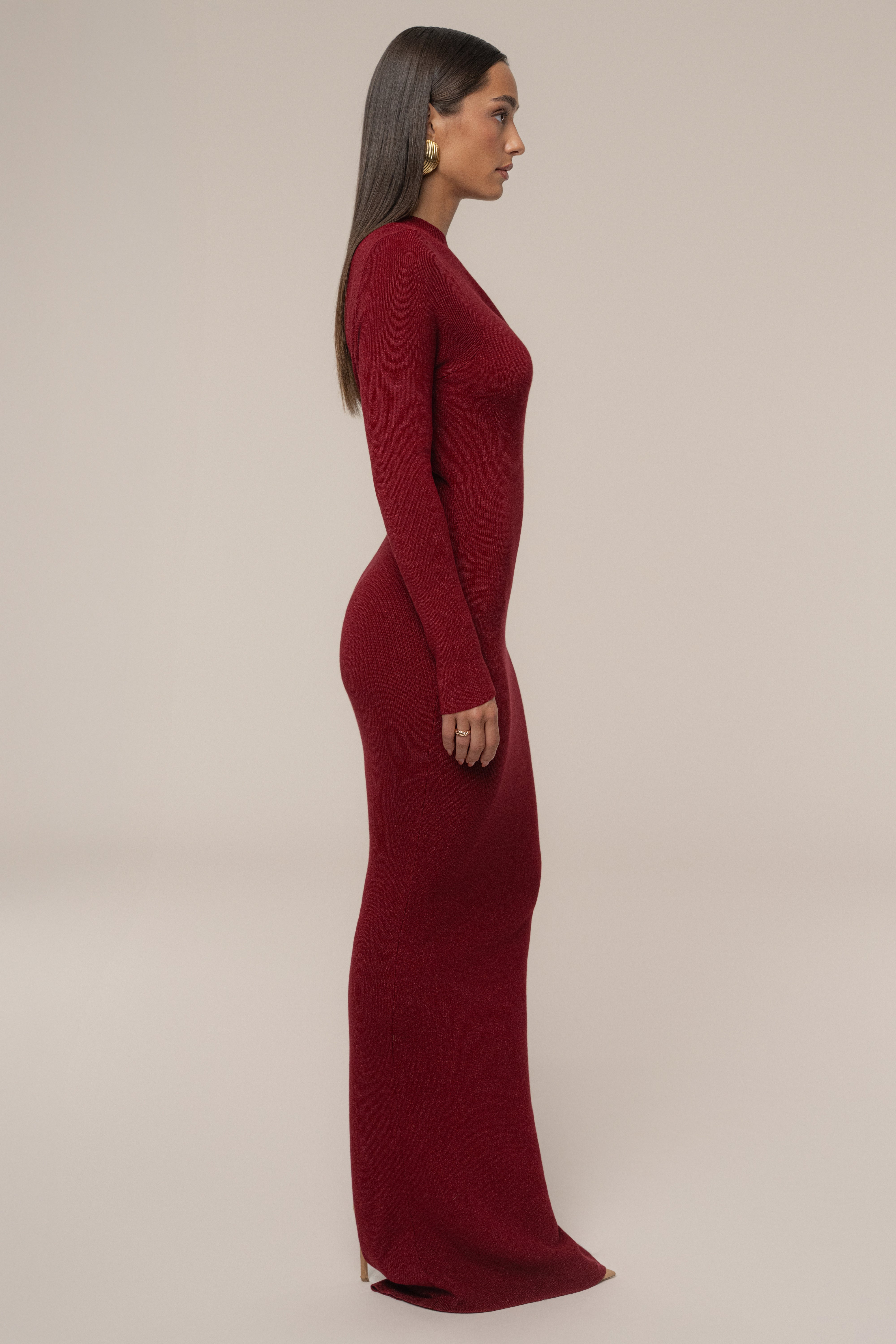 Red Night Shimmers Asymmetrical Maxi Dress