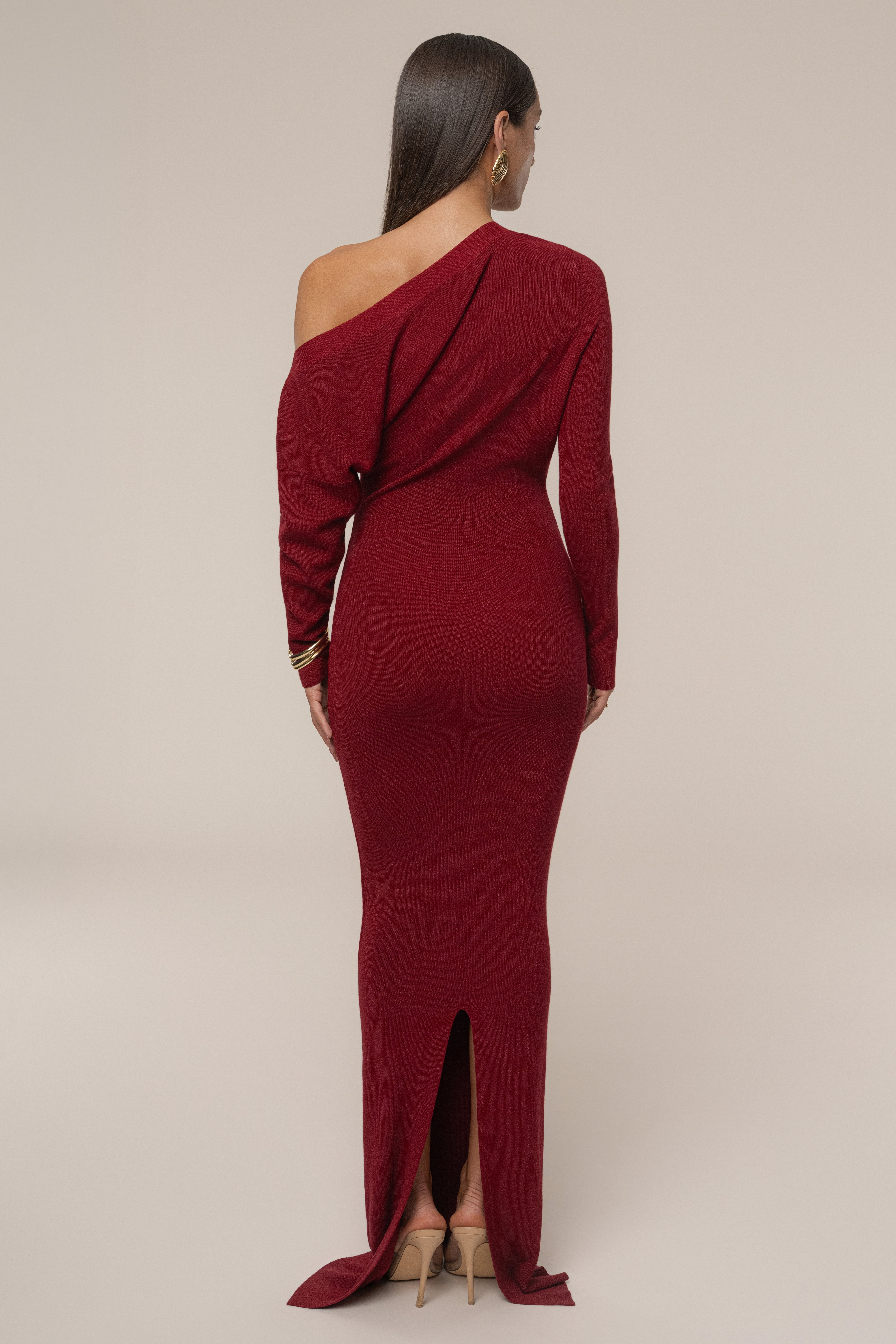 Red Night Shimmers Asymmetrical Maxi Dress - JLUXLABEL