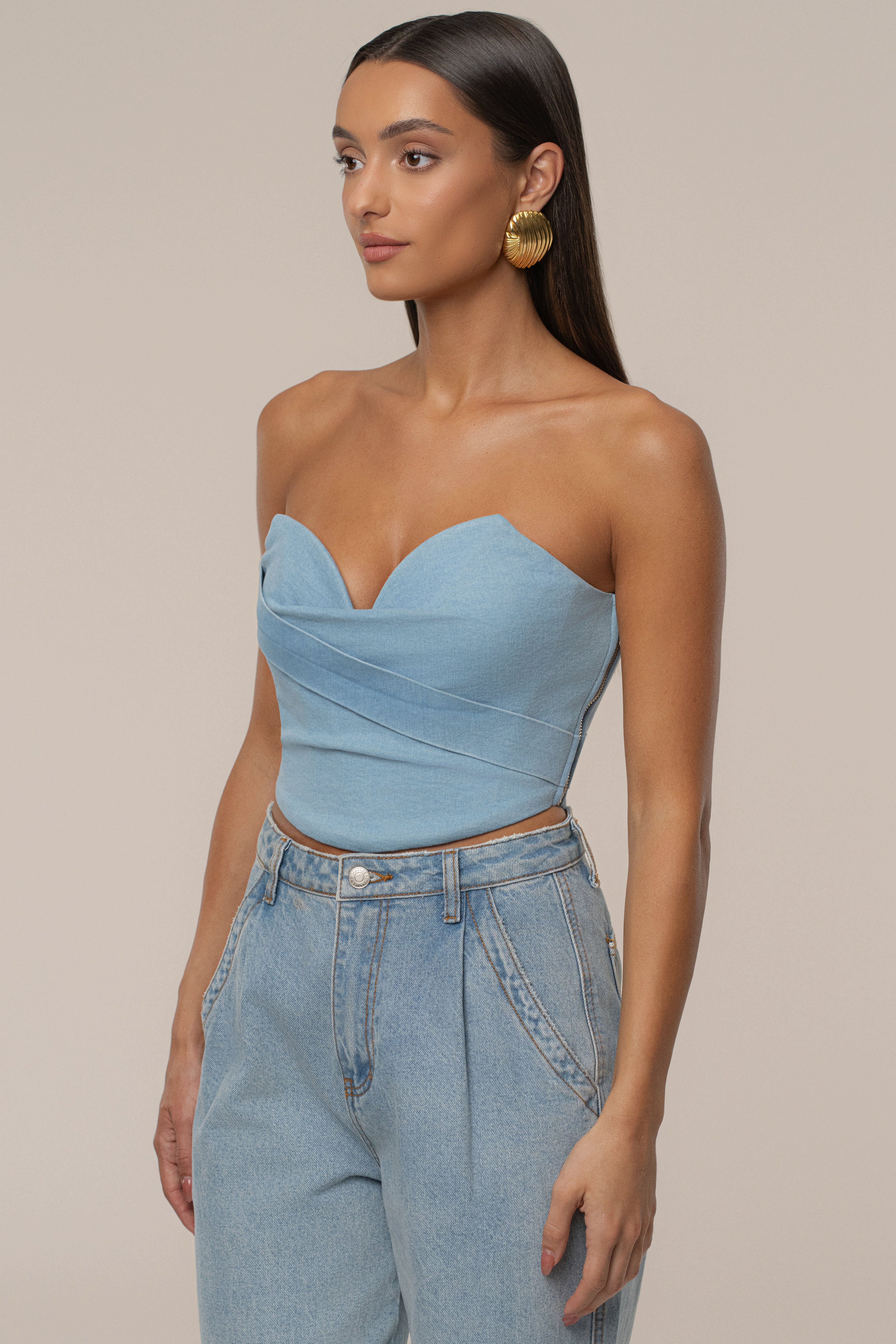 Light Wash Teyana Denim Bustier - JLUXLABEL