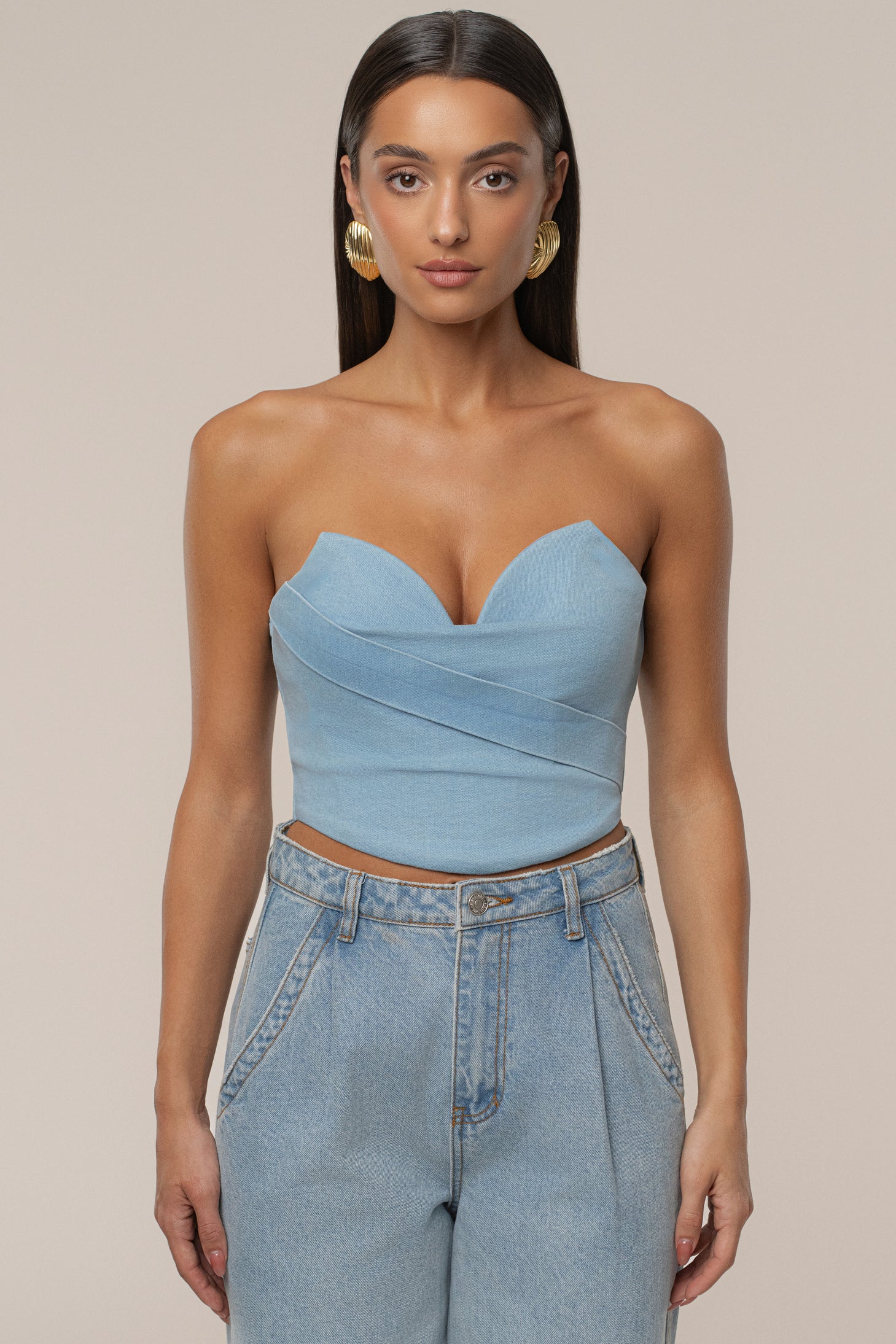 Light Wash Teyana Denim Bustier - JLUXLABEL