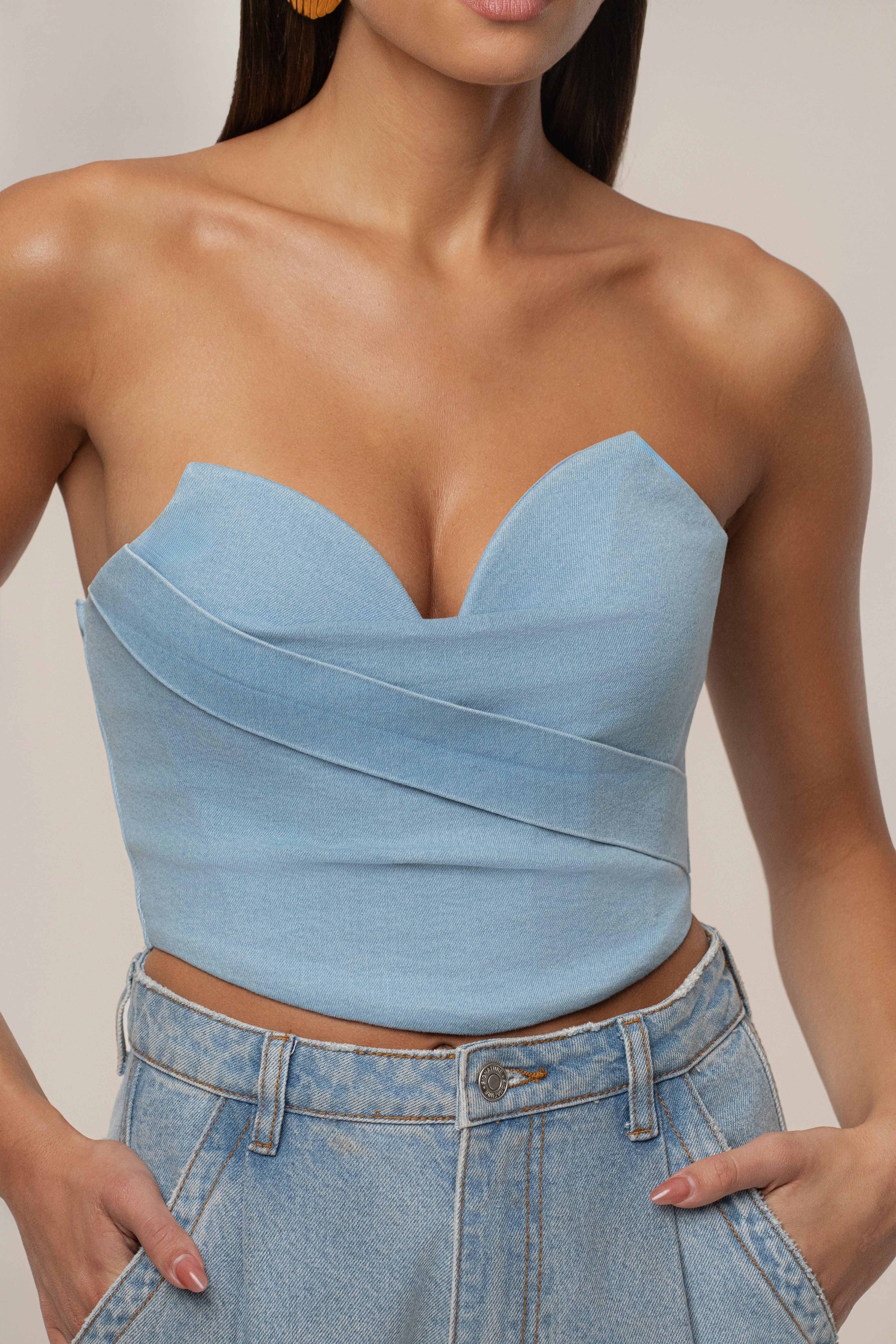 Light Wash Teyana Denim Bustier - JLUXLABEL