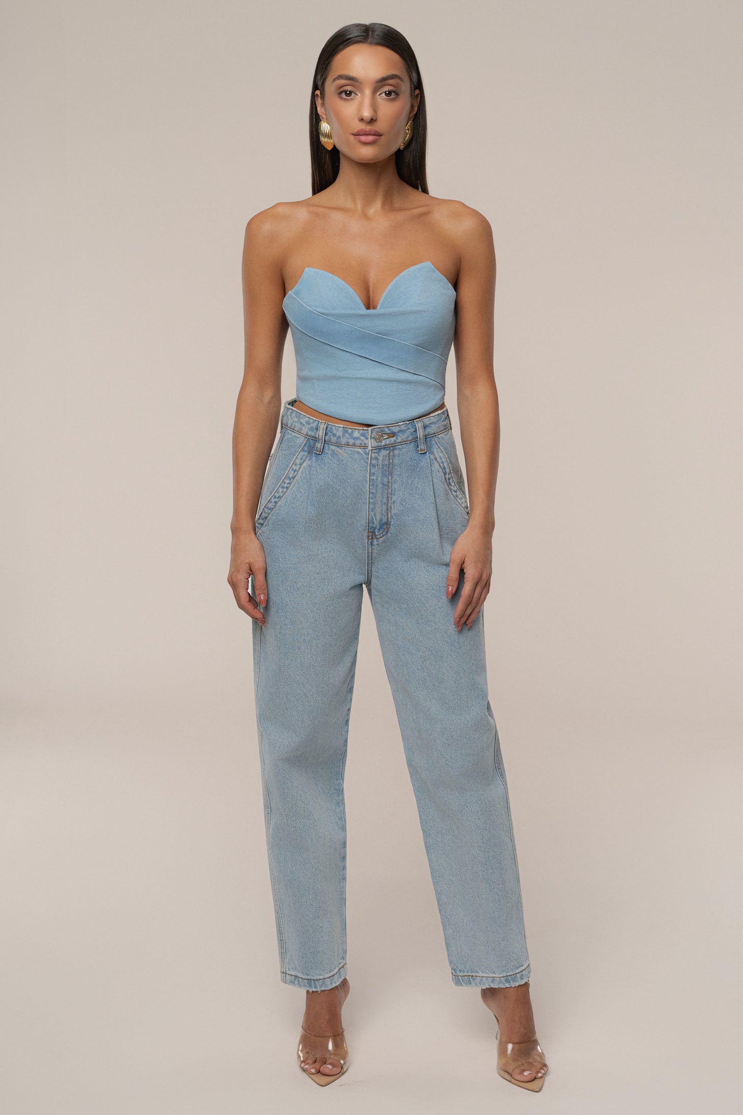 Light Wash Teyana Denim Bustier - JLUXLABEL