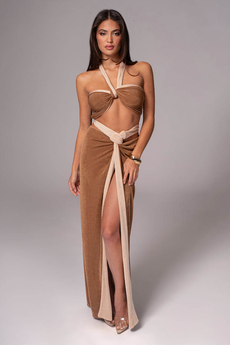 Brown/Beige Venus Reversible Skirt Set