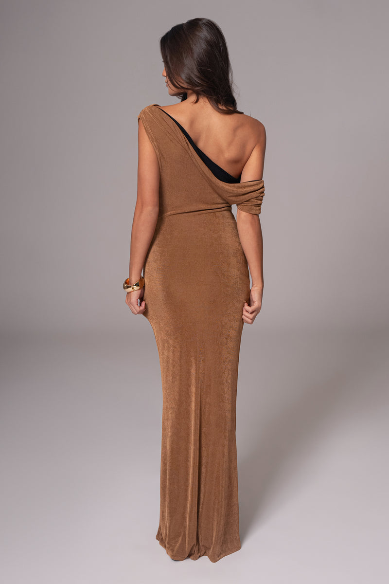 Black/Brown Classic Elegance Reversible Maxi Dress