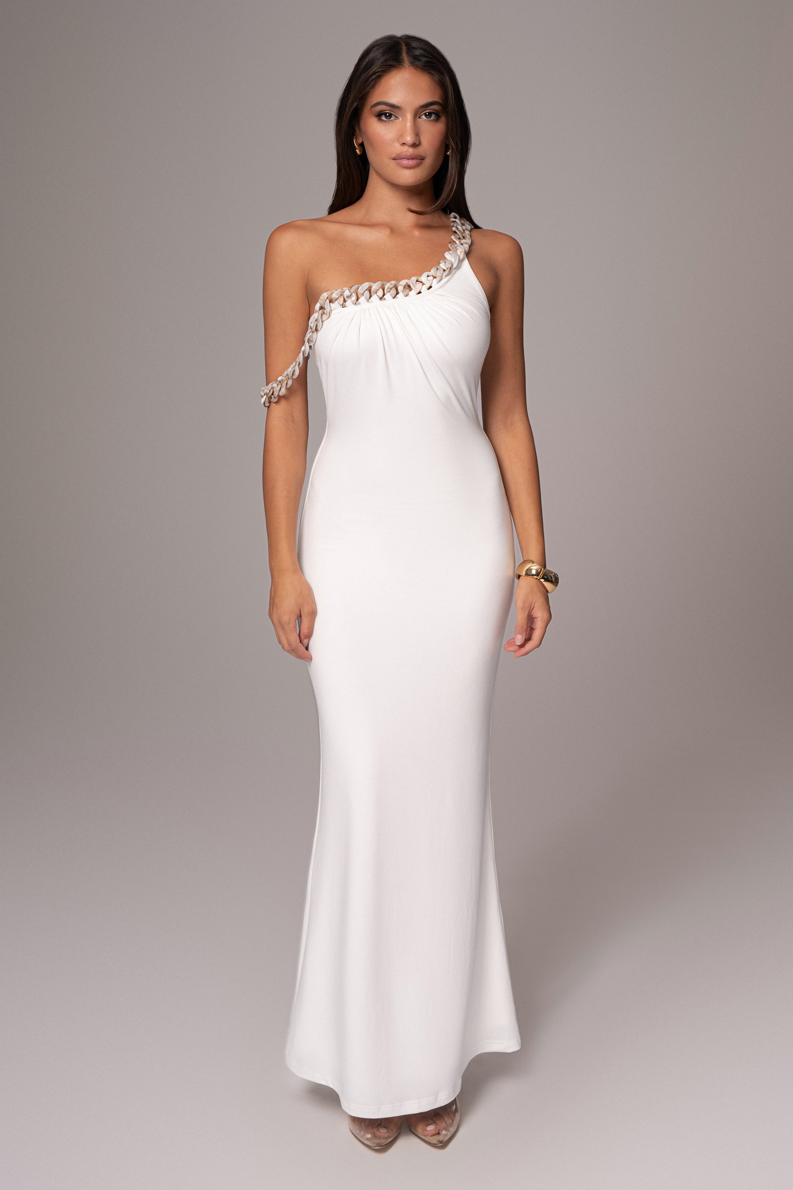White Monette Asymmetric Dress - JLUXLABEL